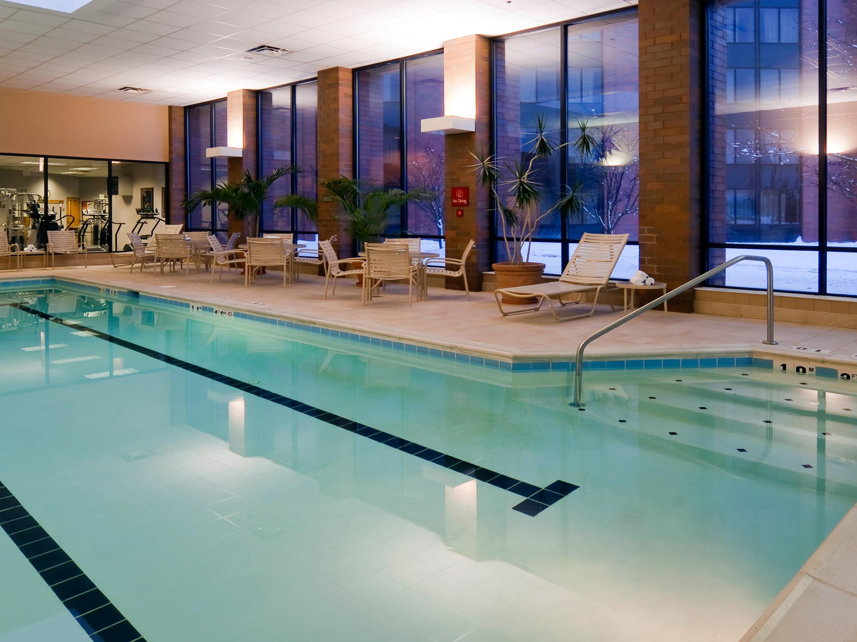 Our indoor swimming pool is a welcome oasis for relaxing, completing a work-out or splashing with the kids. 
Due to occupancy restrictions, please see the front desk to reserve your time at our pool. 