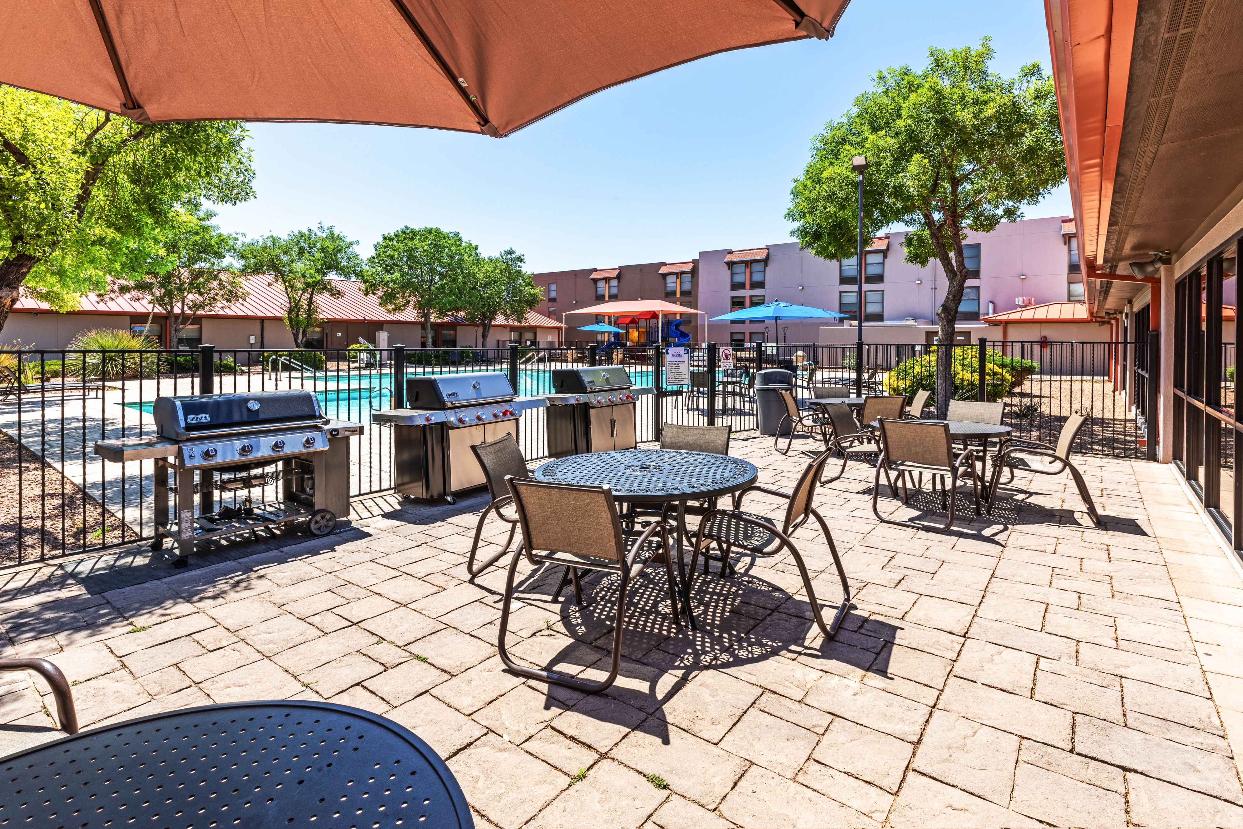 Relax in our pool patio