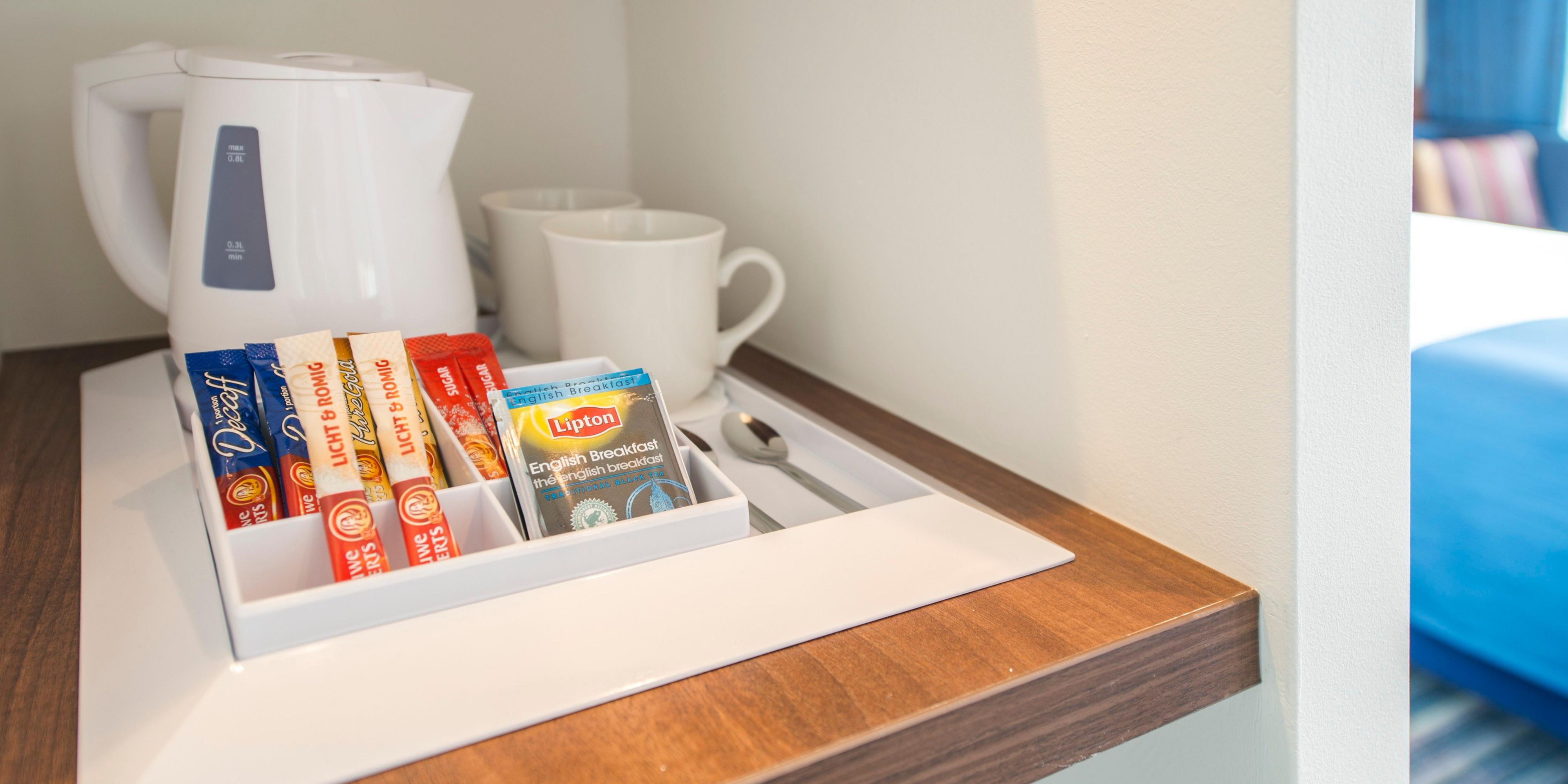 In our modern guest rooms is coffee and tea available for you.