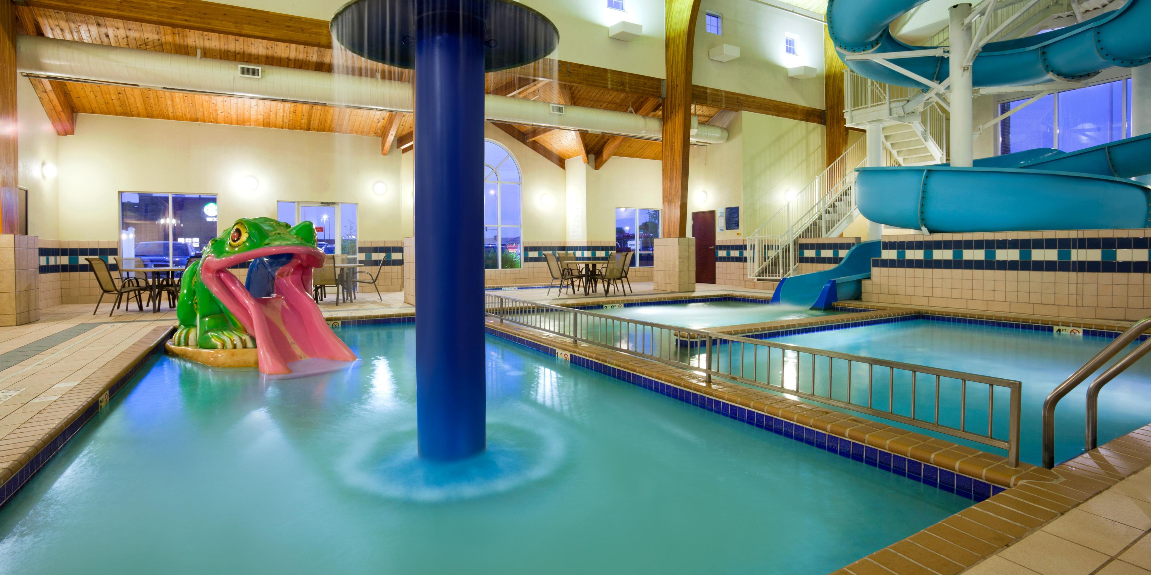 Our hotel comes equipped with an impressive water recreation area, providing fun for all ages. Our indoor pool features a 150 ft water slide, two whirlpools, and a kid's zone. For our guests' convenience, the hotel pool and water slide are open year-round. No matter the season, enjoy the accessibility of our refreshing pool area. 