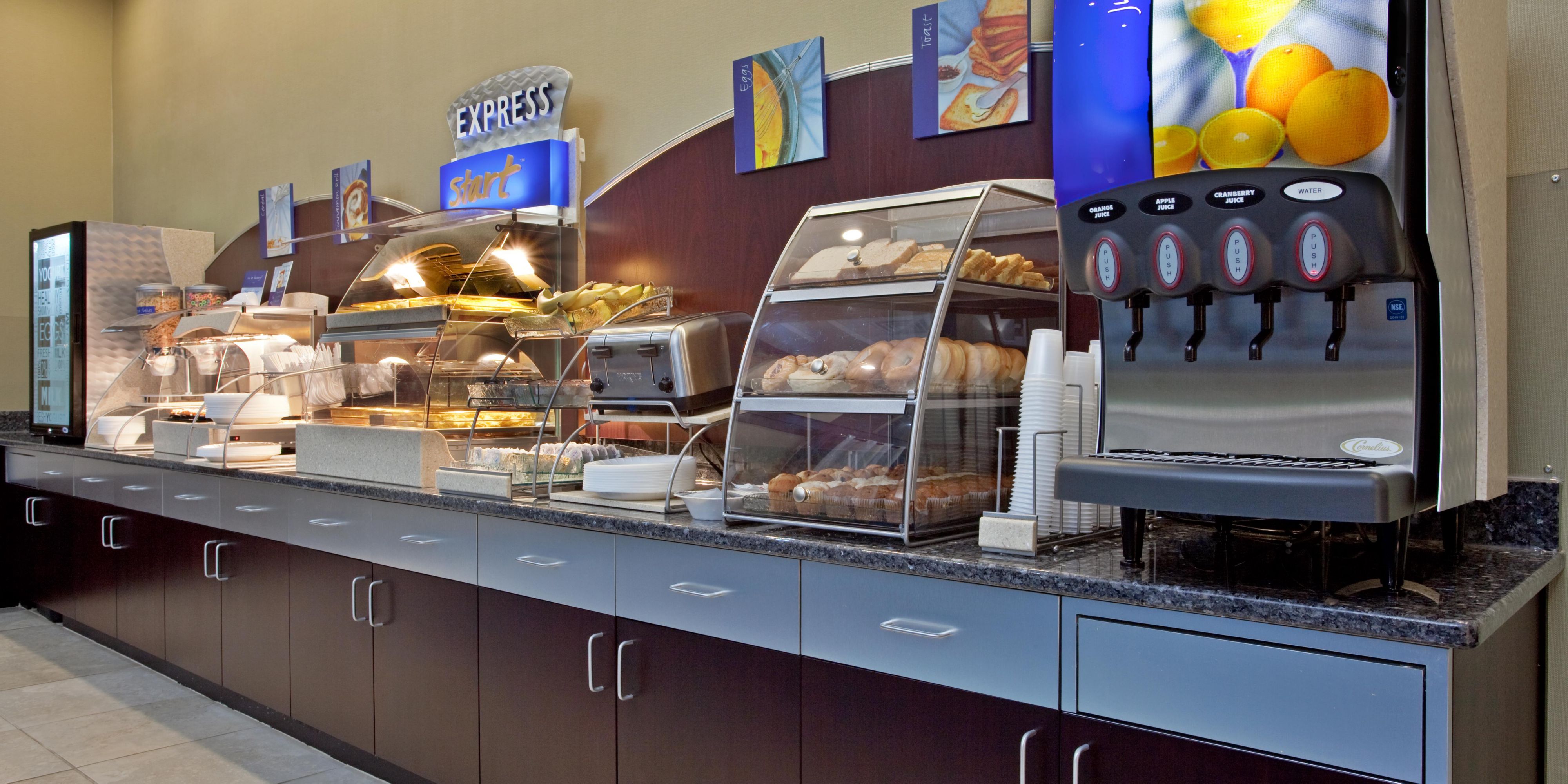 Enjoy complimentary hot breakfast daily in the lobby of the Holiday Inn Express Akron 