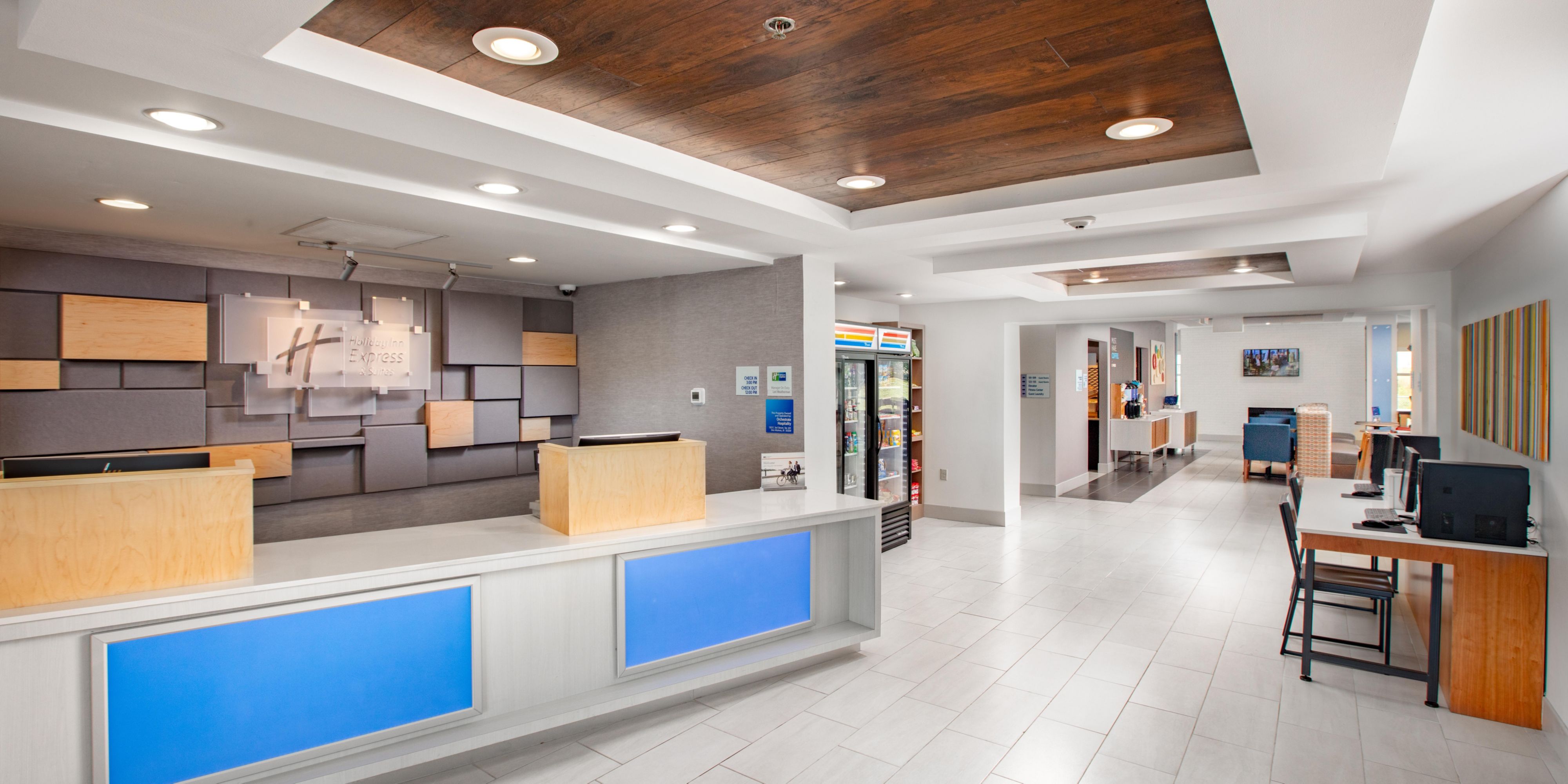 Newly renovated, fresh, clean open Lobby leading in to our new breakfast area. New guest rooms featuring cozy accommodations with refrigerators, microwaves and free wifi.