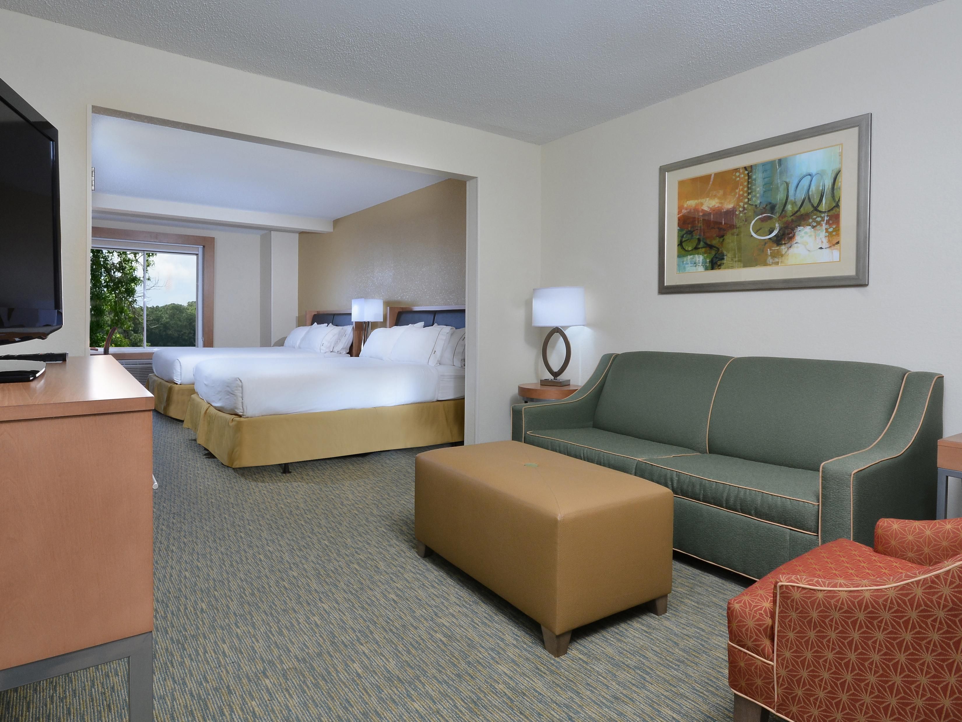 Upgrade to a double suite at our hotel near Thomas Built Buses.