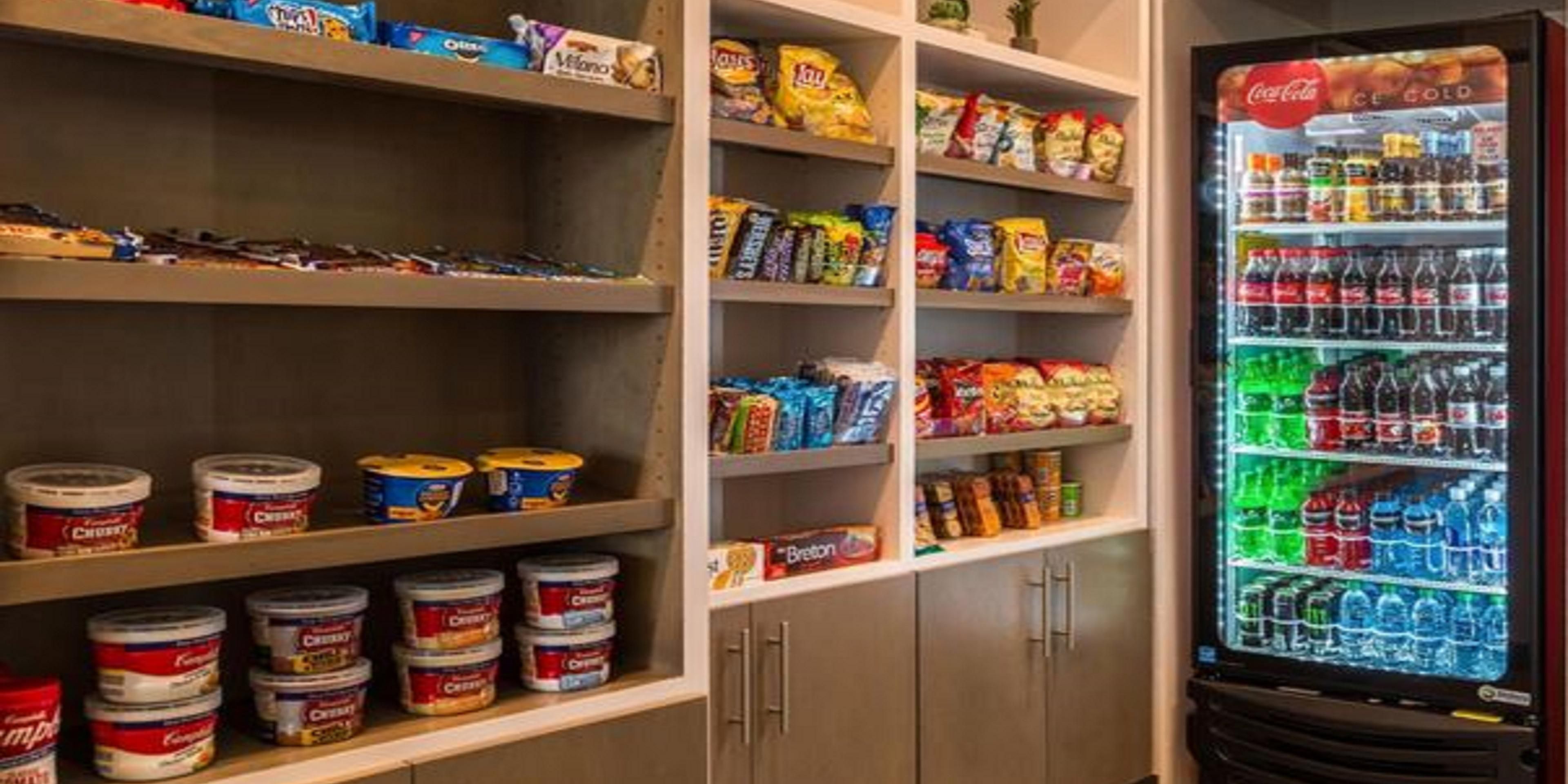 Visit our Marketplace in the lobby for sundries like ice cream, candy bars, salty snacks, chips and more! We also have a supply of toiletries you may need during your stay plus laundry detergent, beer and wine.