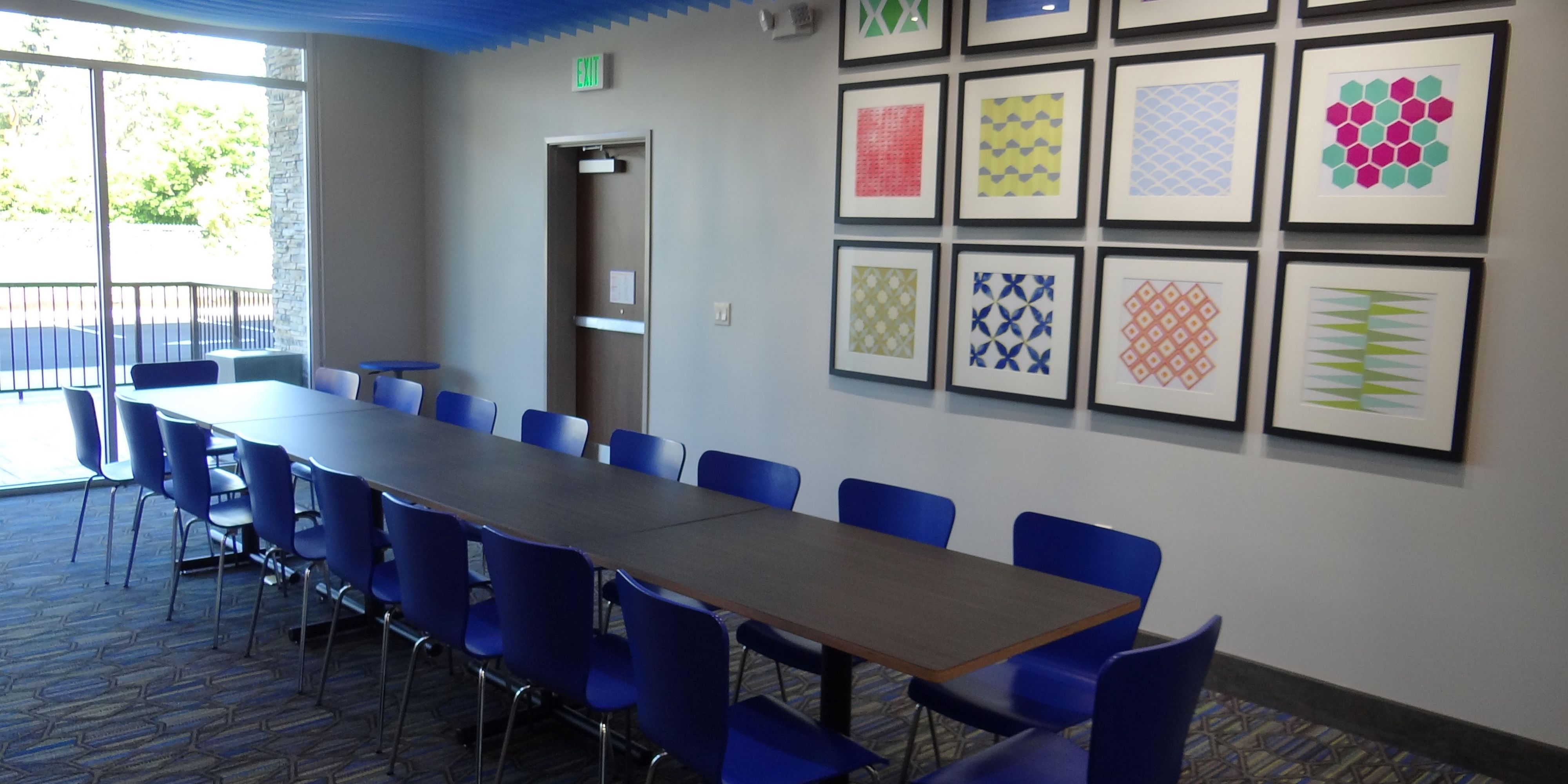 A relaxing place to meet away from the office!  Natural daylight floods into our Boardrooms...and a 65" LCD screen shows off your presentations in vivid detail!  Seats up to 20 boardroom, 16 classroom or 25 theater. Ask us about food and beverage options to make your meeting just right!