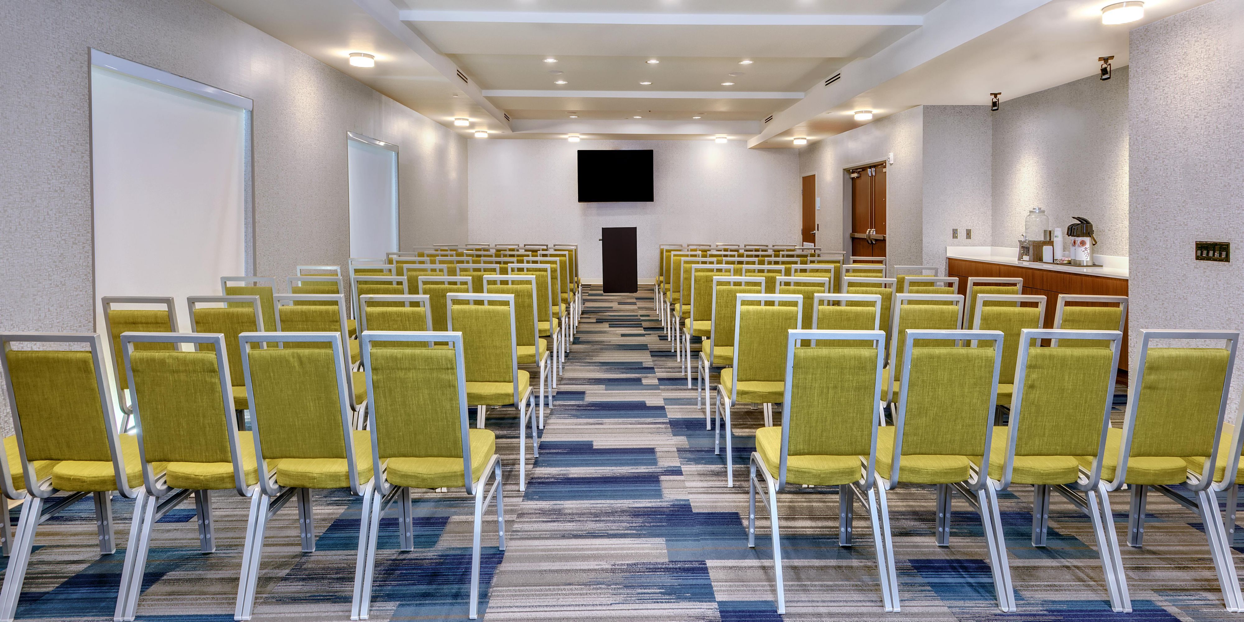 Our meeting room is perfect for your conference and meeting needs. We can accommodate up 100 people conference style or up to 75 classroom style. Also, a great location for small family gatherings, reunions and receptions.