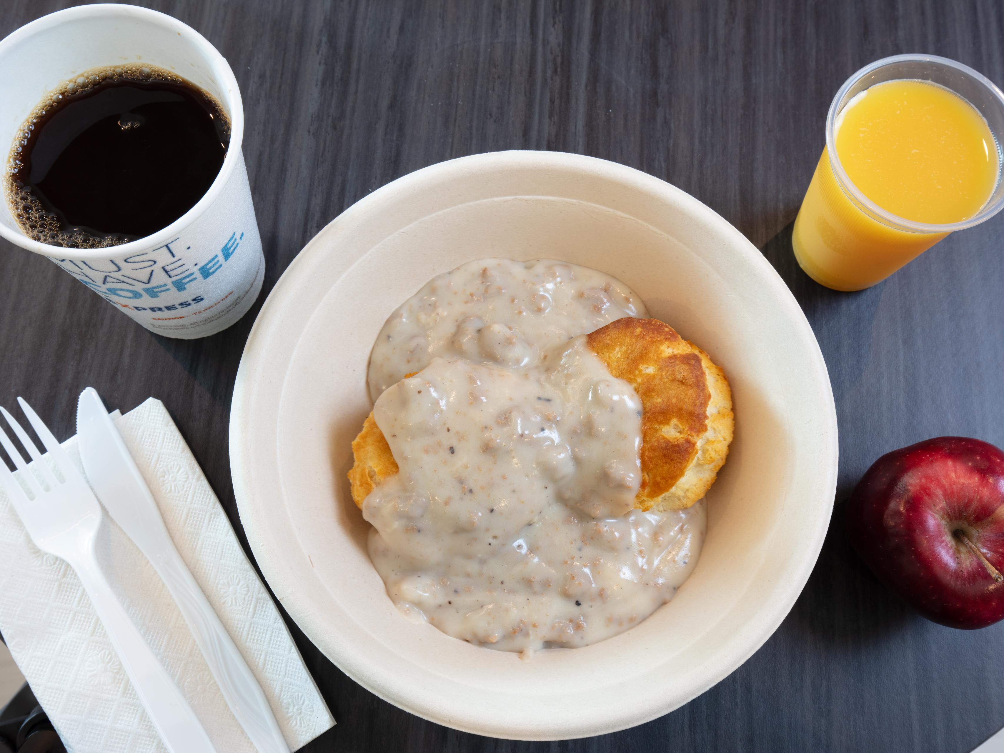 Kick-start your day with our complimentary Express Start breakfast, featuring a delicious selection of hot and cold items, convenient grab-and-go options, and freshly brewed coffee. This breakfast spread is available to you daily.