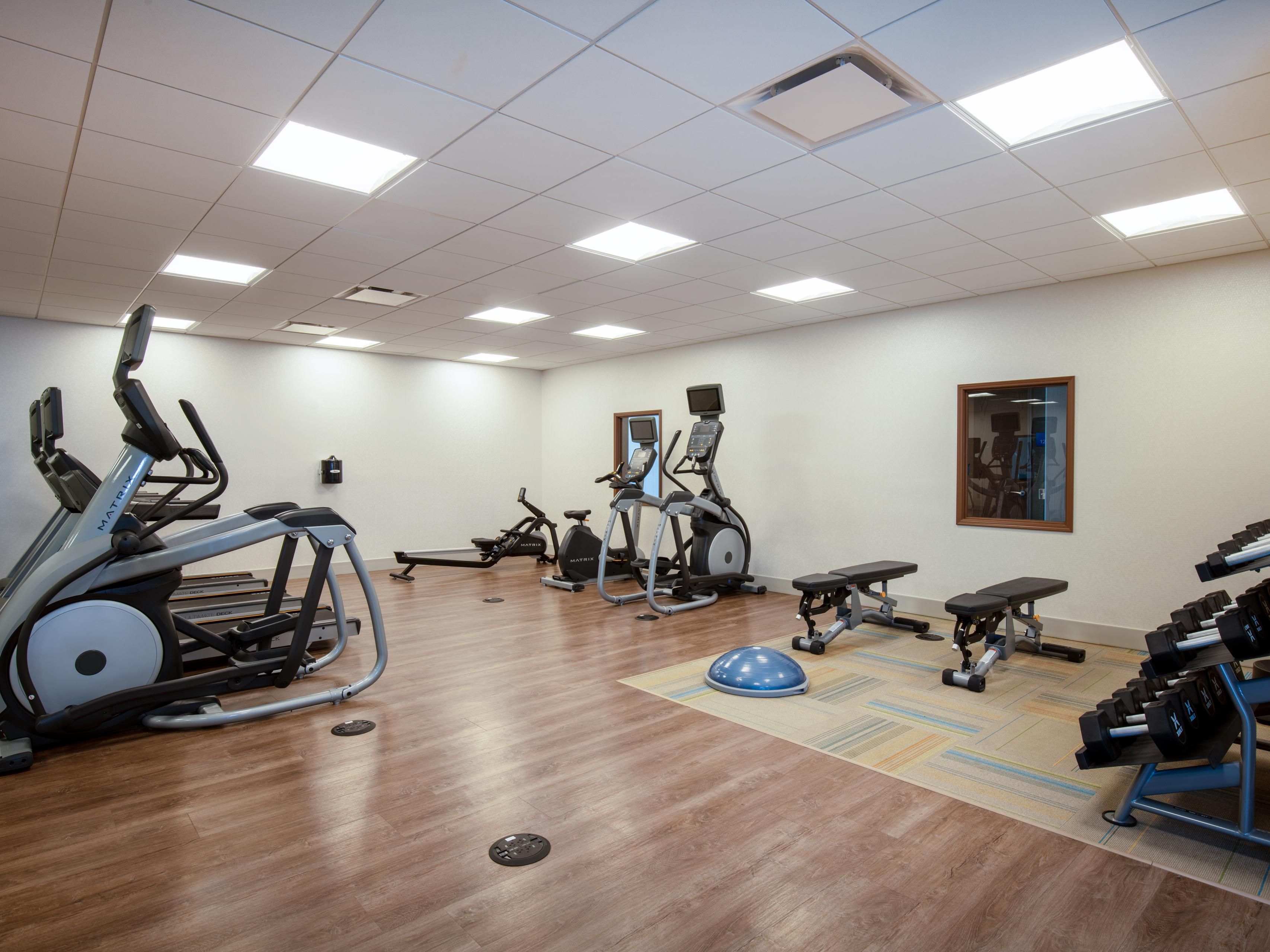 Access our 24-hour, fully equipped fitness center to get your workout anytime.