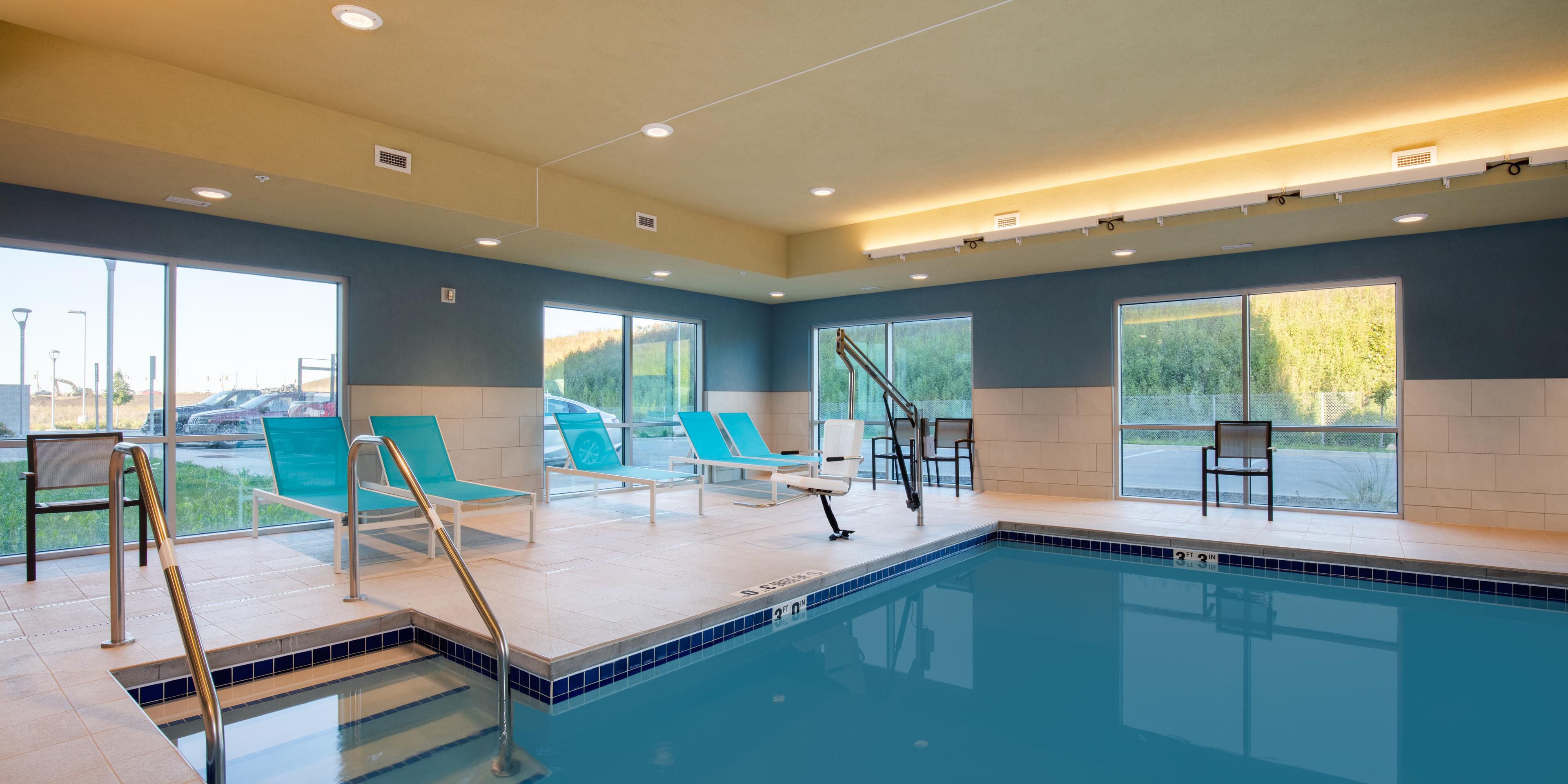 Enjoy our indoor heated pool and Fitness Center. Afterwards, head out to our patio and grill.
