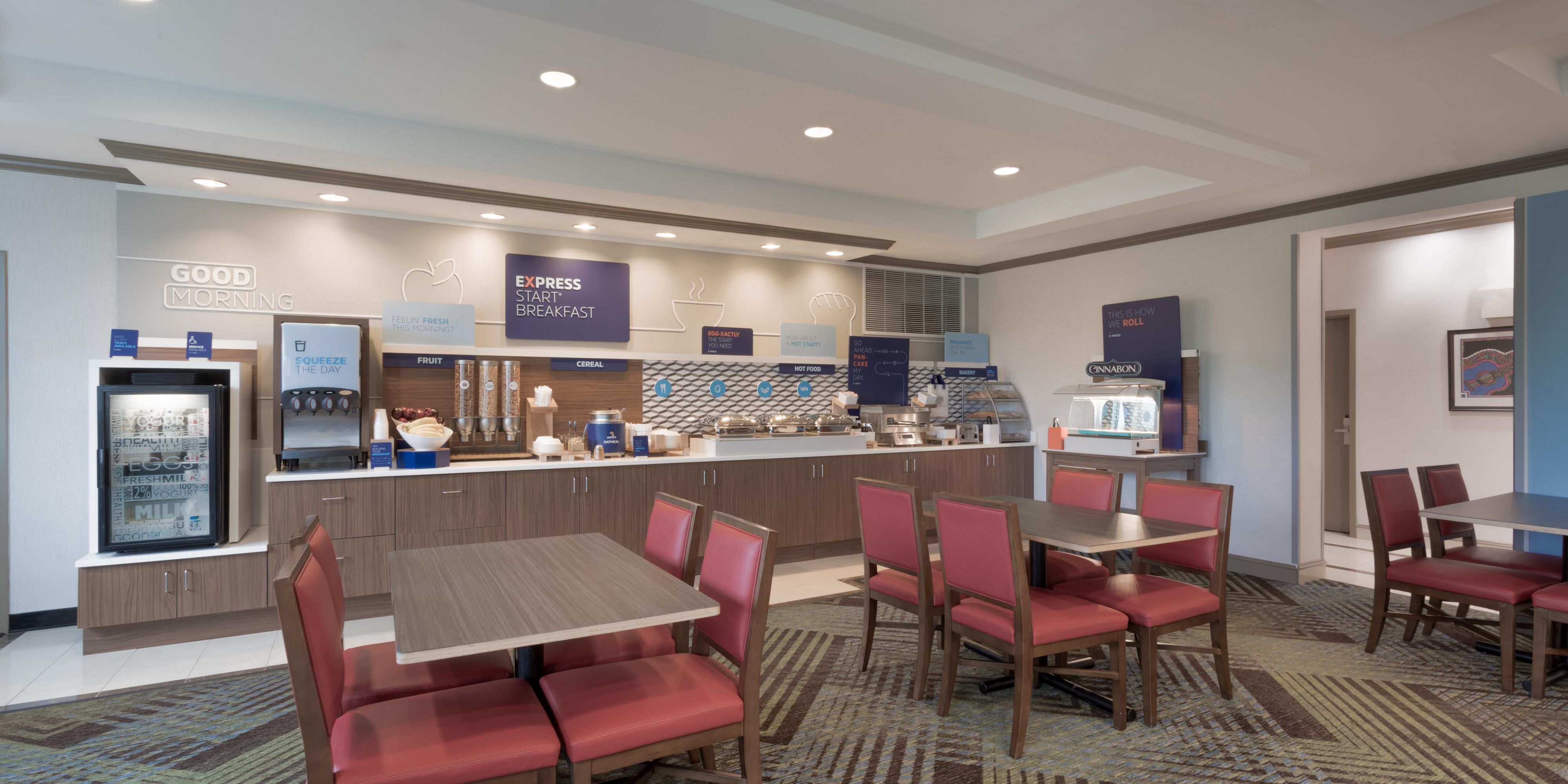 Our hotel features complimentary hot breakfast with a wide variety of options. Continental items fill the buffet daily along with 2-3 hot items. We also have fresh baked cinnamon rolls and a pancake station!