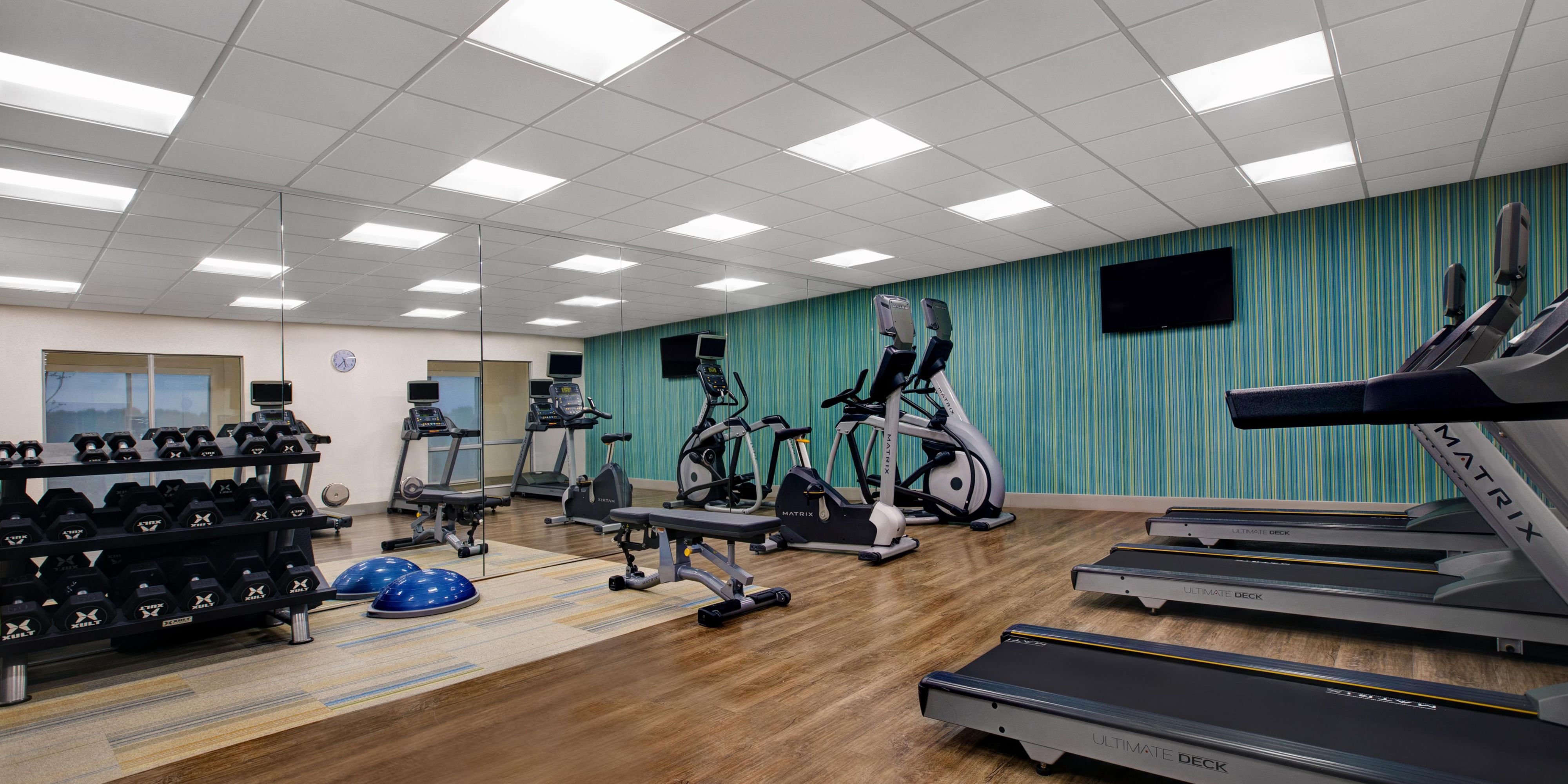 The hotel has a full fitness center available to guests free of charge. We are also right across the street from the top of the line Life Time Athletic Brookfield luxury gym. 
