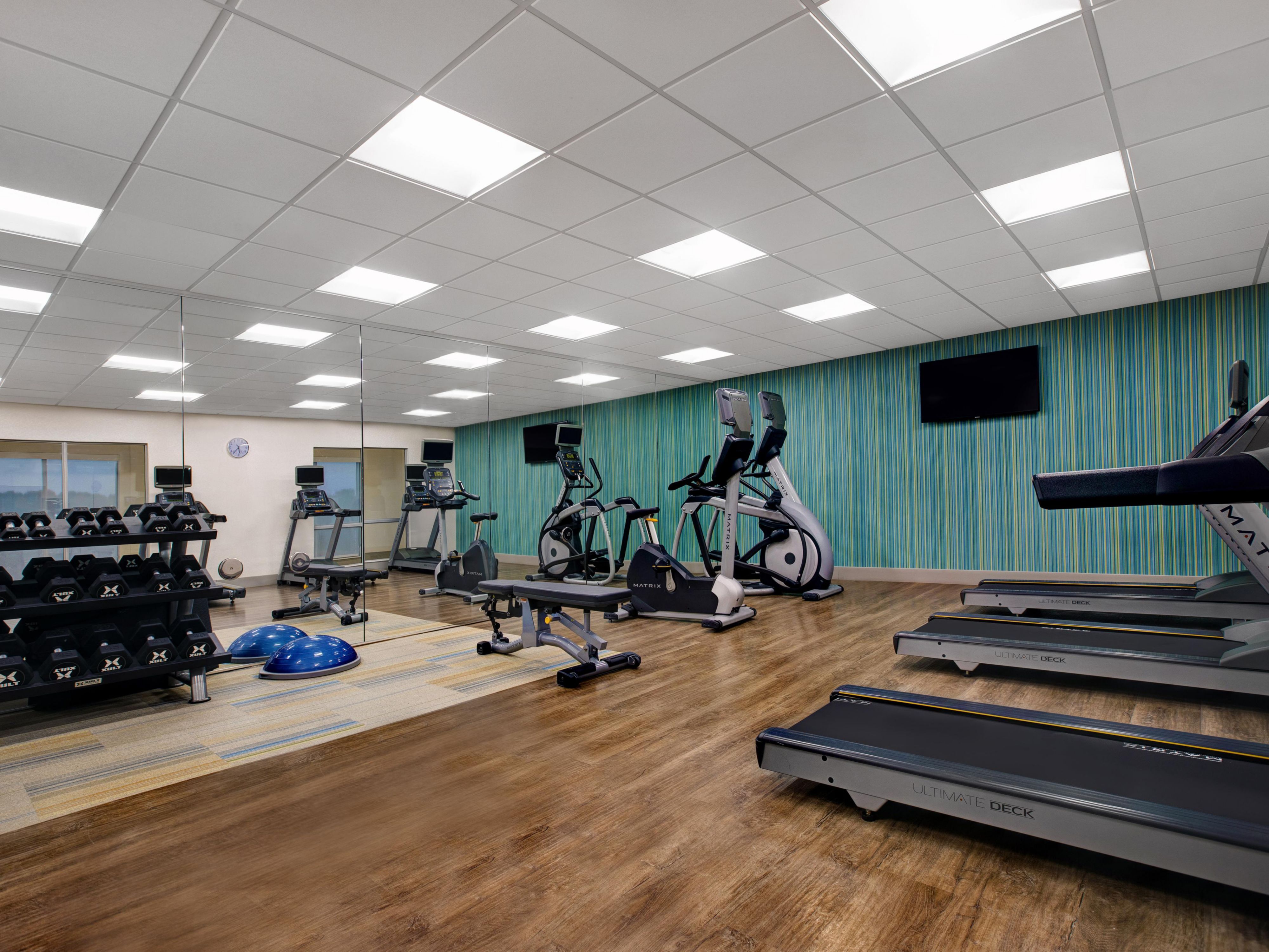 The hotel has a full fitness center available to guests free of charge. We are also right across the street from the top of the line Life Time Athletic Brookfield luxury gym. 
