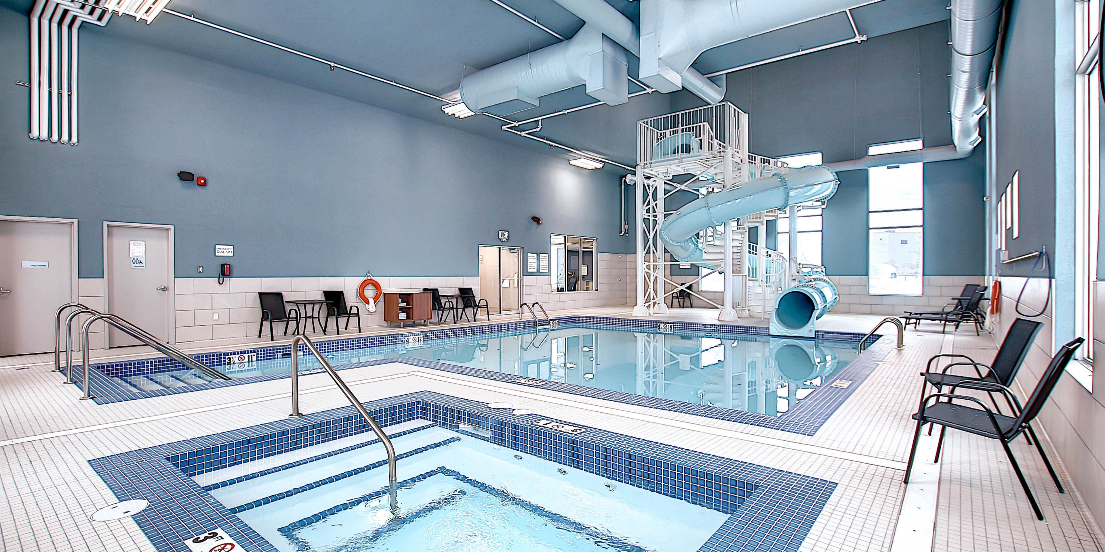 We've got fun for the whole family! Our hotel features an indoor heated swimming pool, waterslide and hot tub. We're the only hotel in the area with an indoor water slide and you won't want to miss the chance to check it out. 