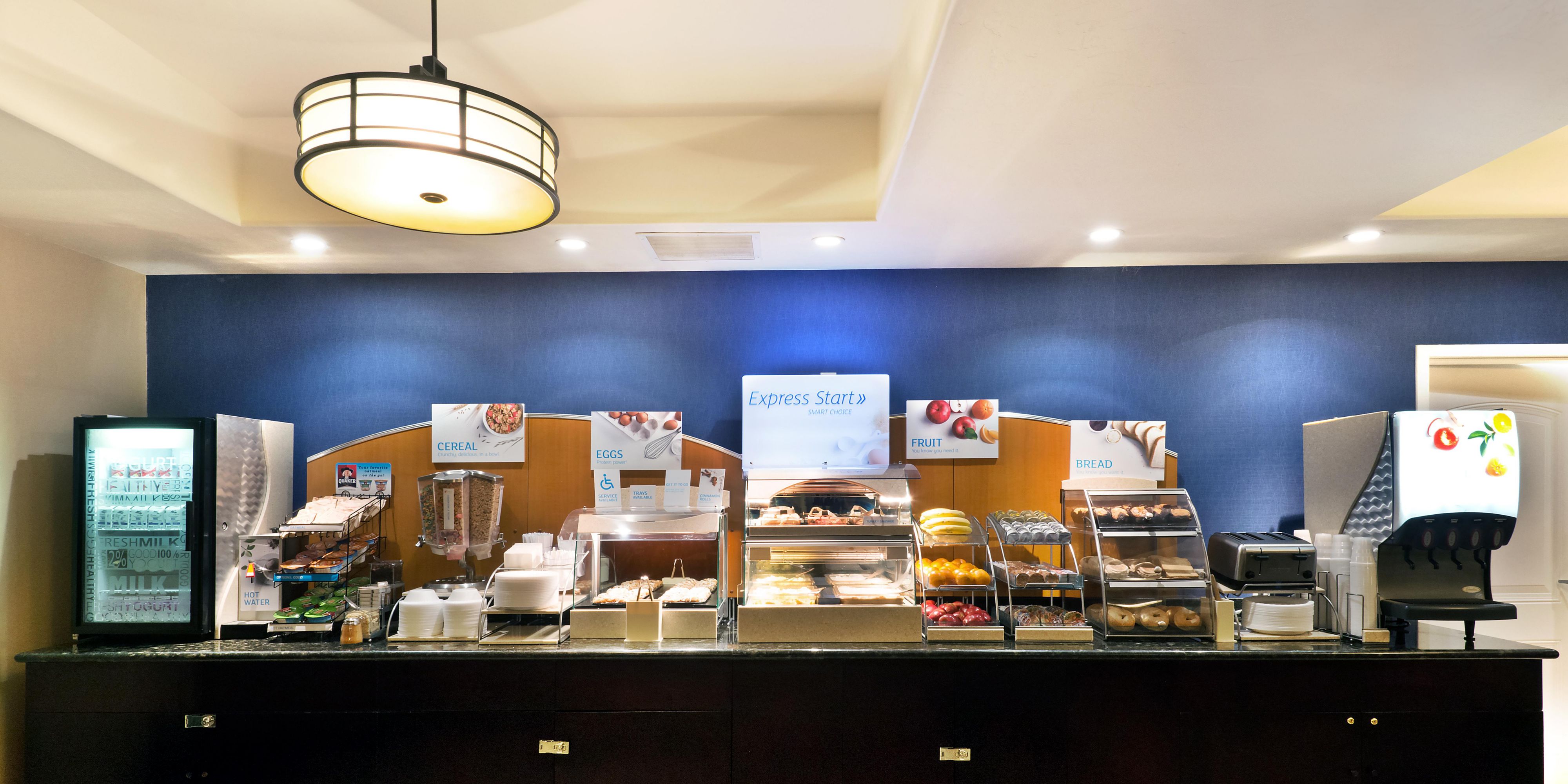 Our hotel offers the refreshed Holiday Inn Express breakfast with a variety of hot food items.