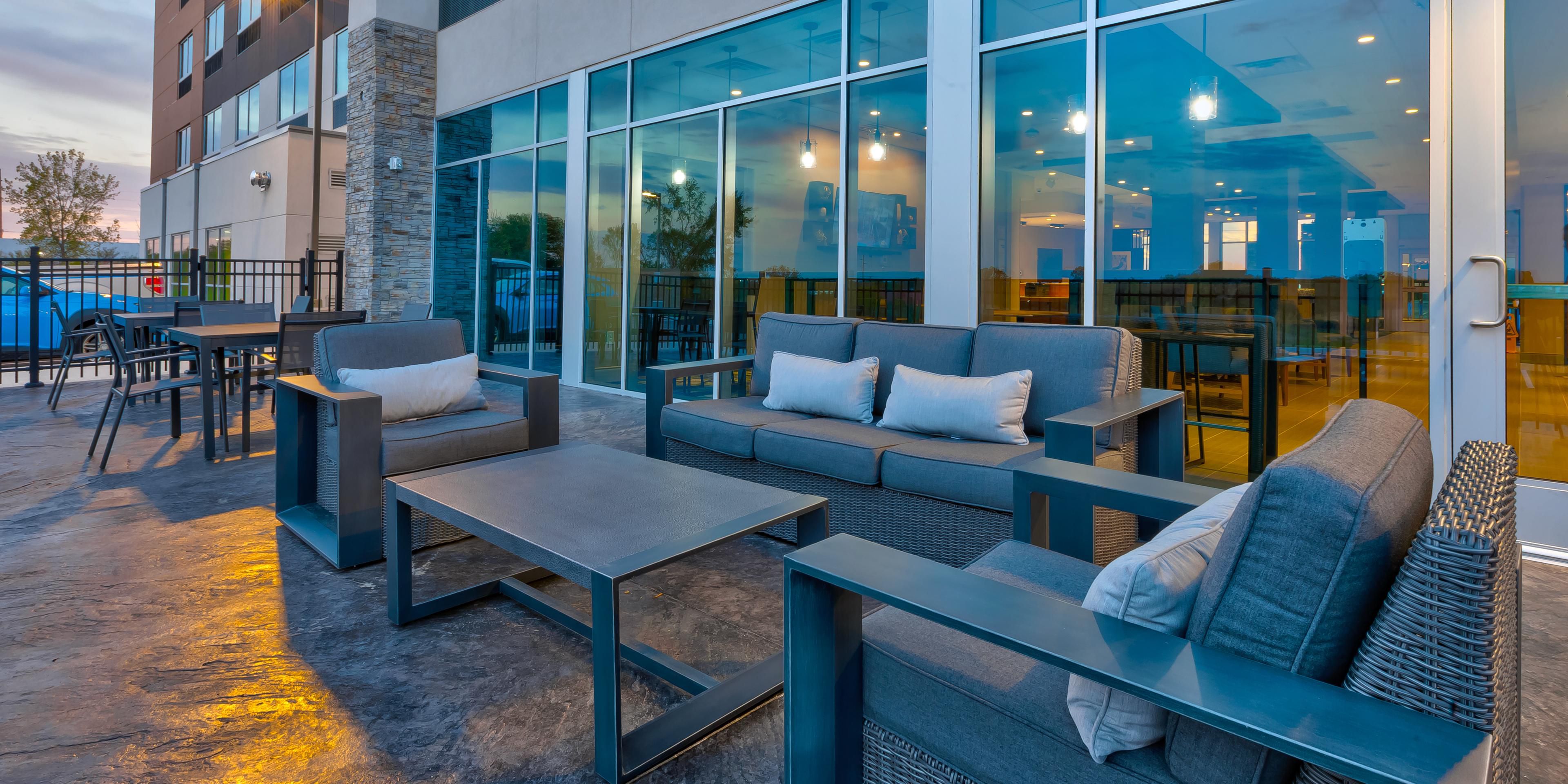 Relax, unwind and enjoy the view on the outdoor patio at the Holiday Inn Express Cedar Springs.