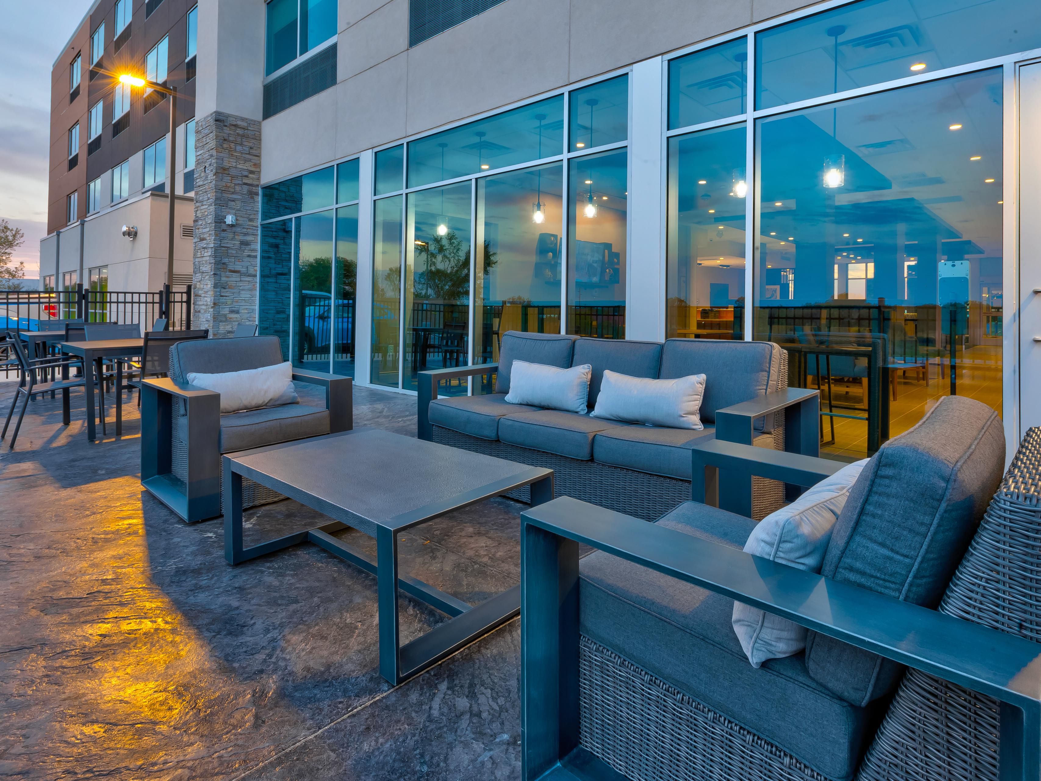 Relax, unwind and enjoy the view on the outdoor patio at the Holiday Inn Express Cedar Springs.