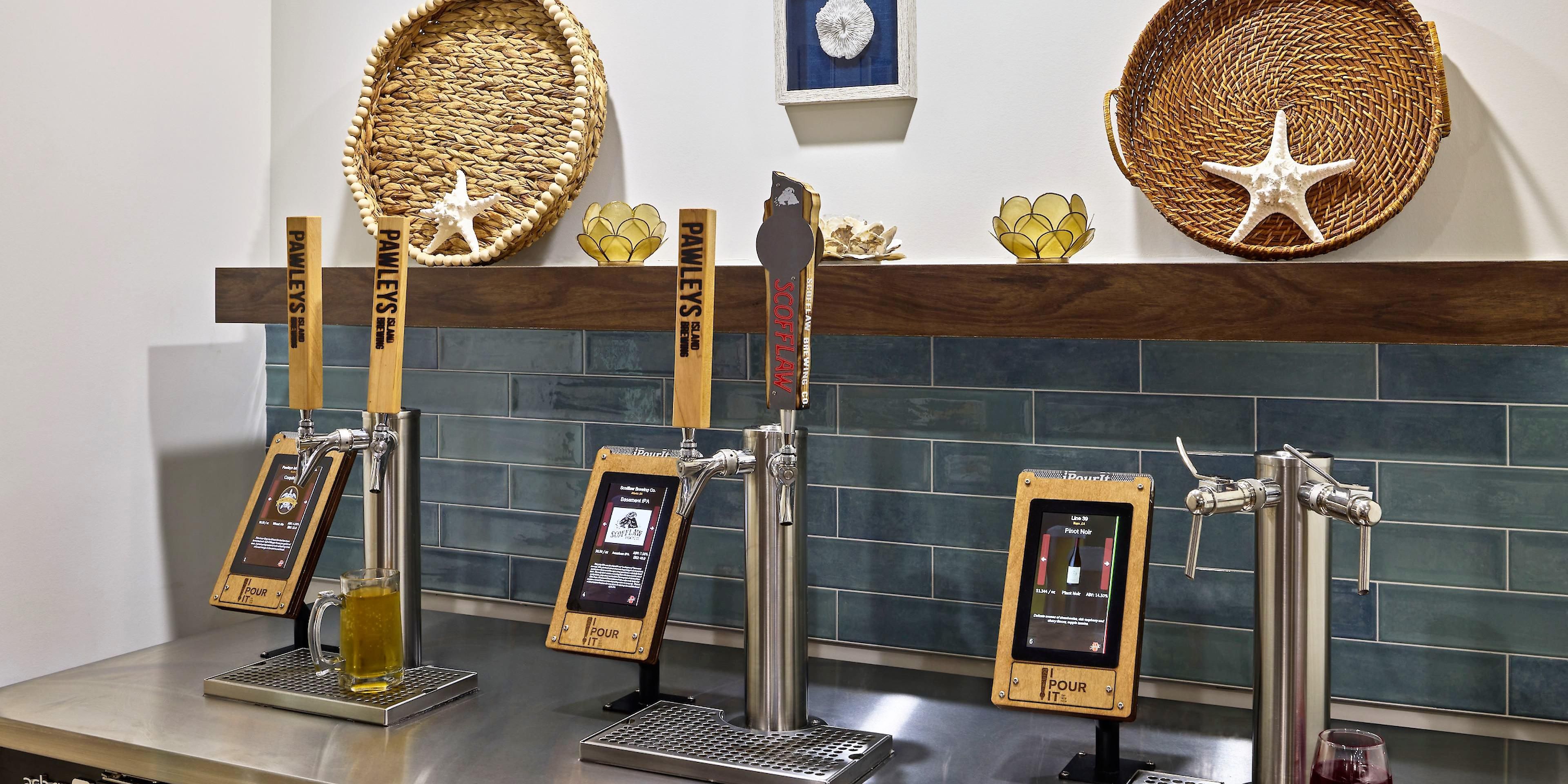 Unwind on vacation! Our guests can enjoy our self-serve beer and wine taps. We also have a large variety of snacks and beverages to purchase in our Express shop. With so much variety there is sure to be something for everyone.