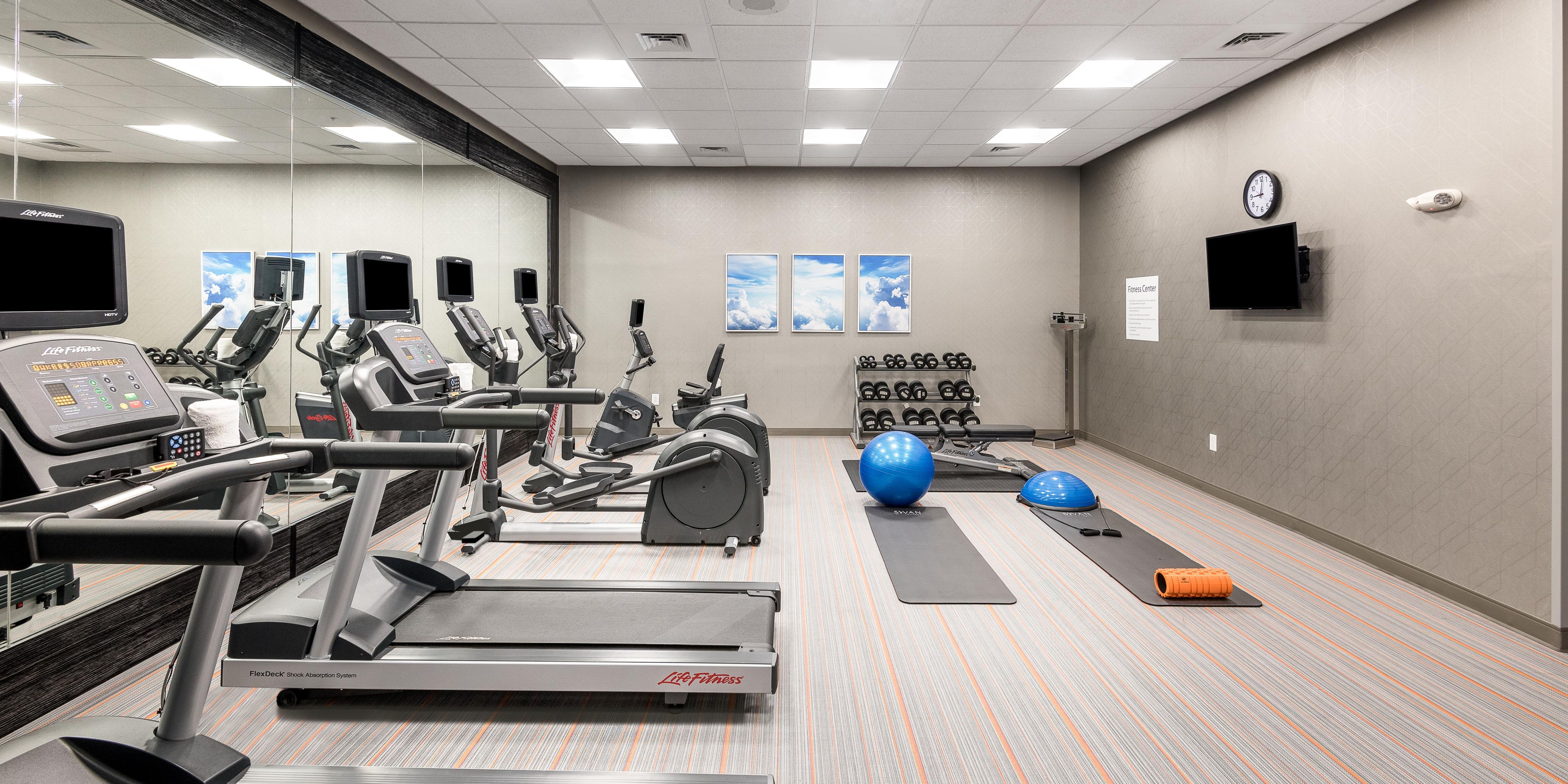 Fit travelers, don't sweat it, we've got you covered! You're welcome to go for a swim in our heated indoor pool or enjoy an invigorating workout in our complimentary Fitness Center. You'll find treadmills, elliptical machines, free weights or a stationary bicycle available just for you! Stay smart and fit when you stay with us!