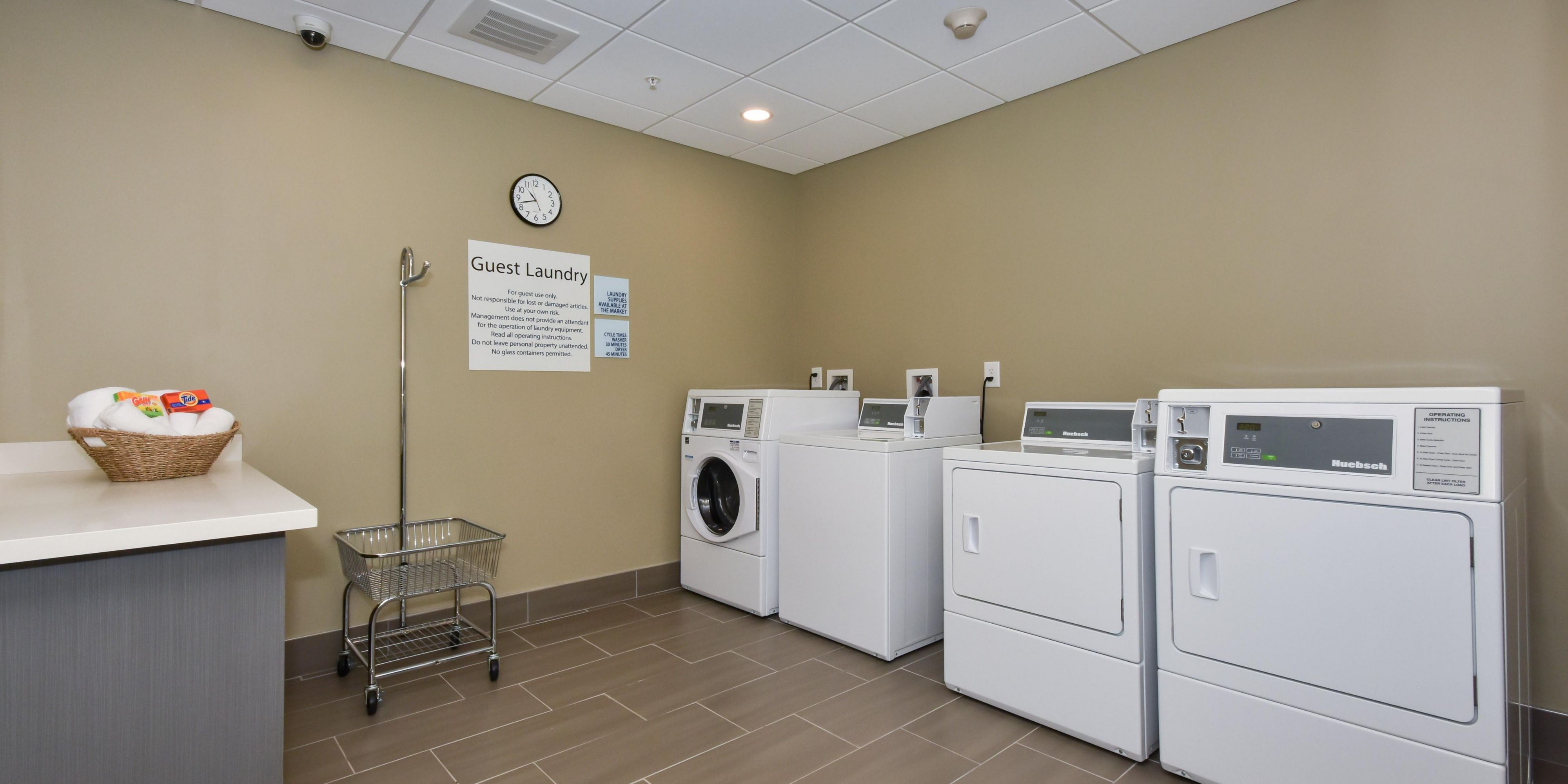 Onsite guest self laundry facilities are available 24 hours a day.