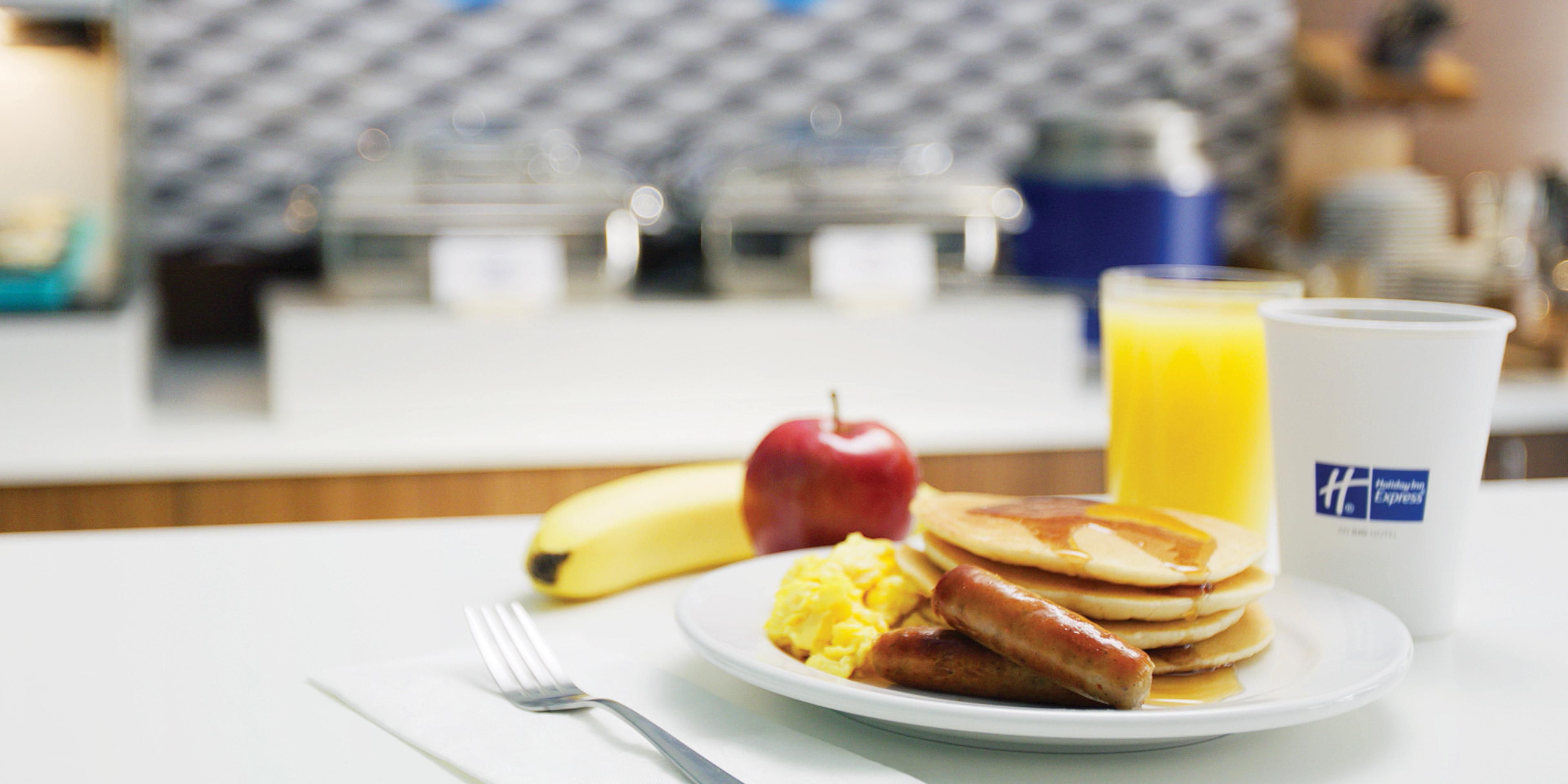 Start your day off right with our complimentary Express Start hot buffet breakfast. Each morning our guests can enjoy a delicious variety of cold items as well as a rotating menu of hearty items such as bacon, sausage, scrambled eggs, omelettes, pancakes, and lighter options like oatmeal, fruit, yogurt, and assorted breads - including gluten free! 