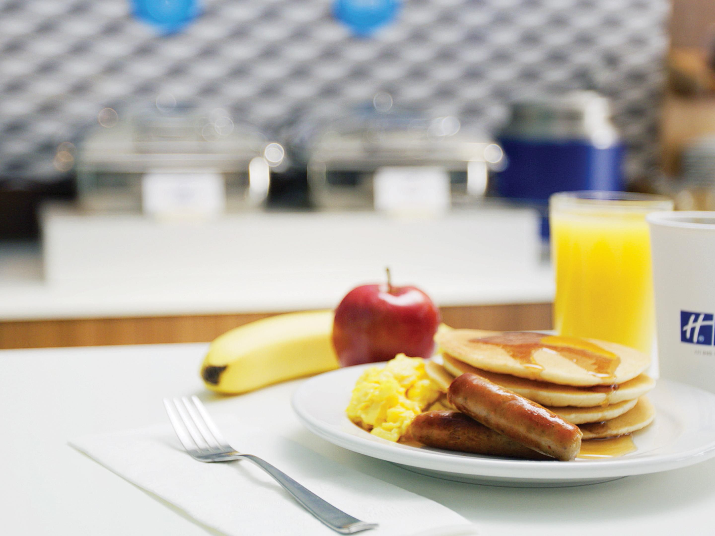 Start your day off right with our complimentary Express Start hot buffet breakfast. Each morning our guests can enjoy a delicious variety of cold items as well as a rotating menu of hearty items such as bacon, sausage, scrambled eggs, omelettes, pancakes, and lighter options like oatmeal, fruit, yogurt, and assorted breads - including gluten free! 