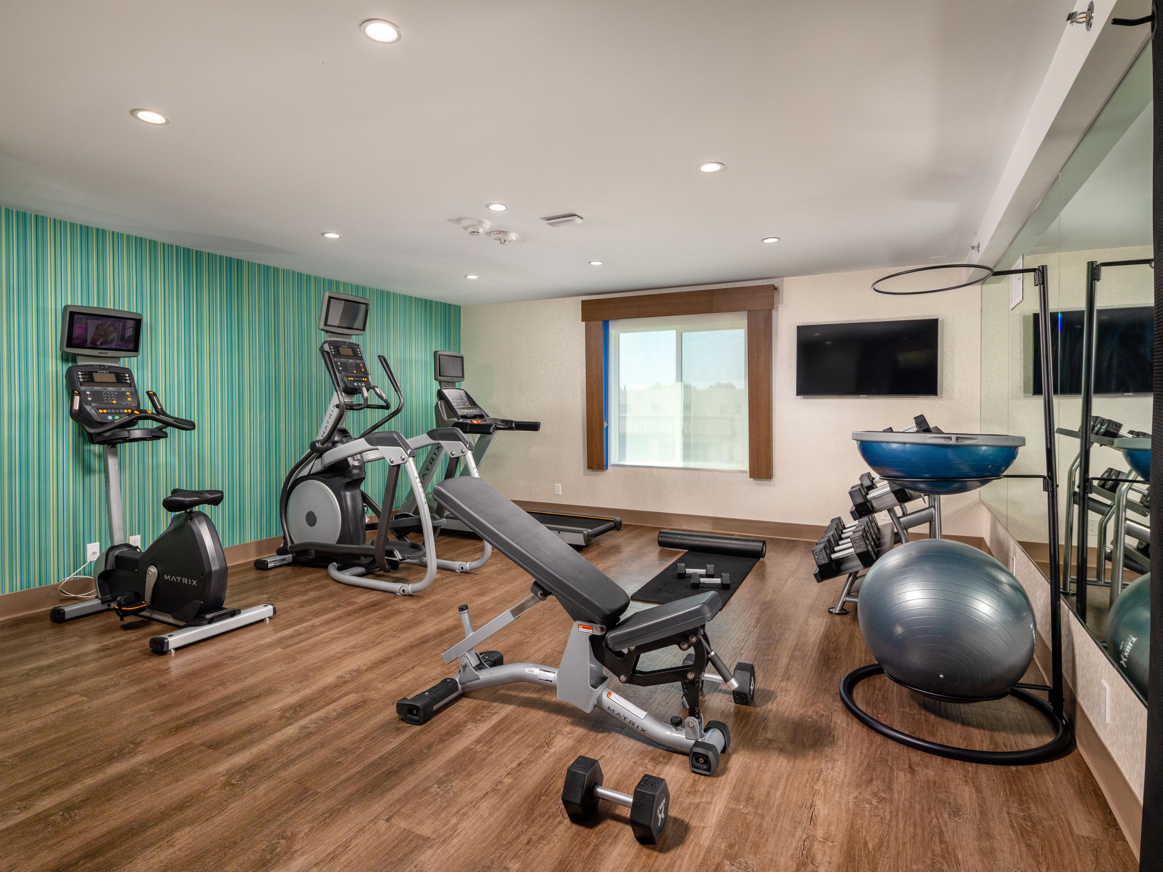 Keep your routine going in our Fitness Center, open daily from 5:30 AM to 10:00 PM. Enjoy cardio and strength equipment, complimentary disposable earbuds, and sanitizing supplies for your convenience.