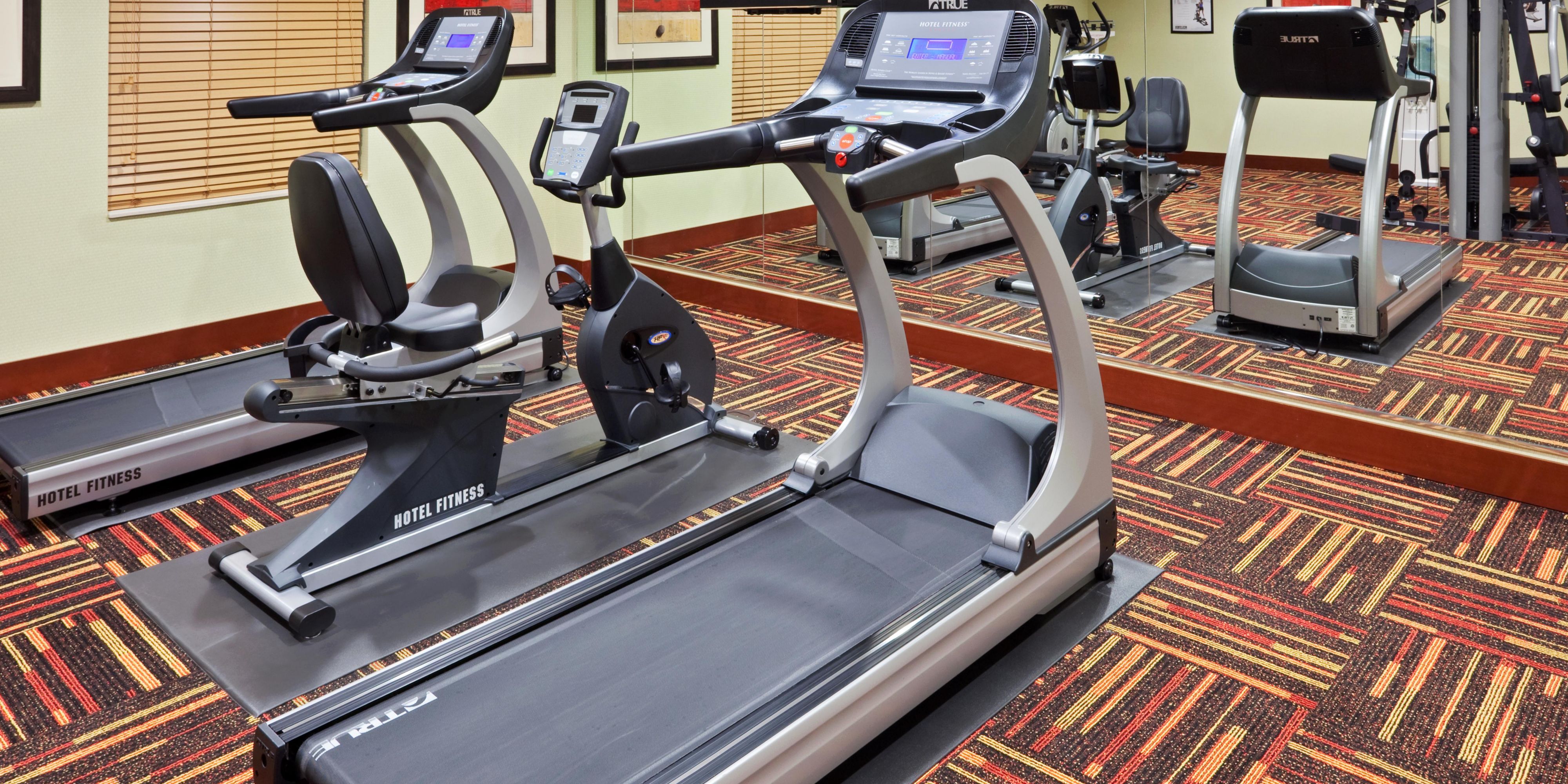We have an onsite large complimentary fitness center. Includes 2 treadmills, elliptical machine, stationary bike, free weights and a universal machine. As well as a TV, Cold water dispenser and towels provided in the room