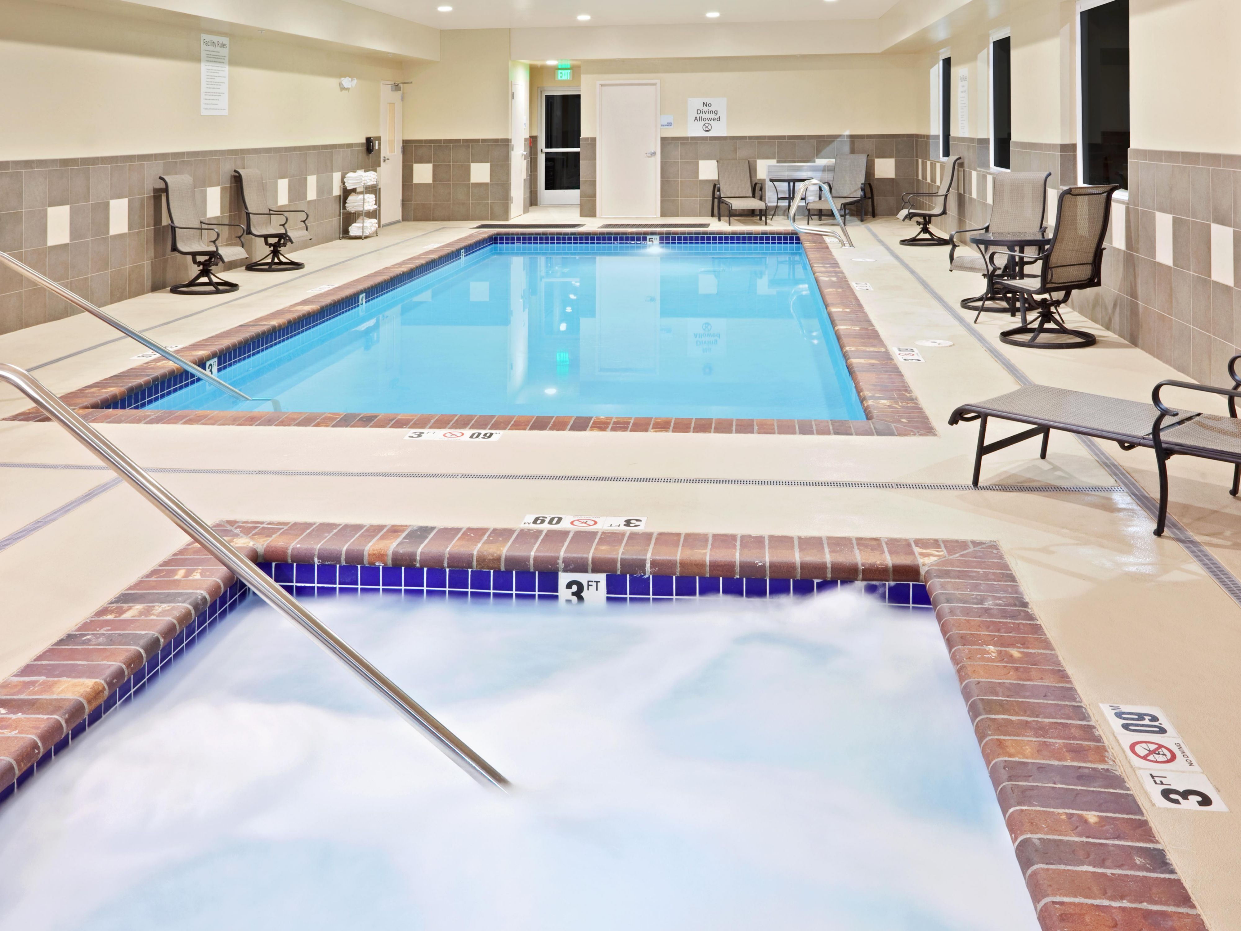 Relax in our heated indoor pool & Spa. Take a dip in the pool or kick back in the spa after a long day.