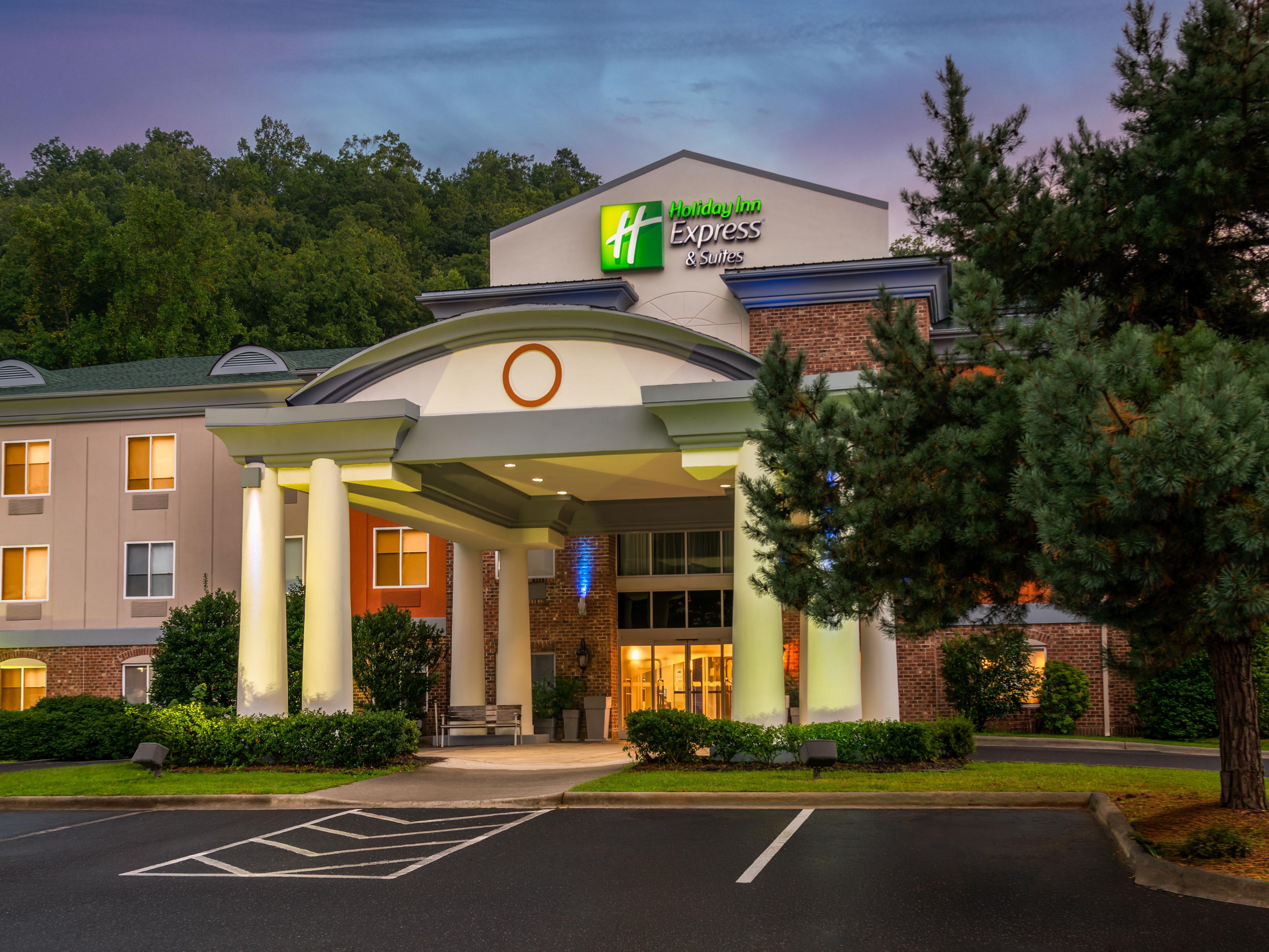 Exterior view of hotel at dusk