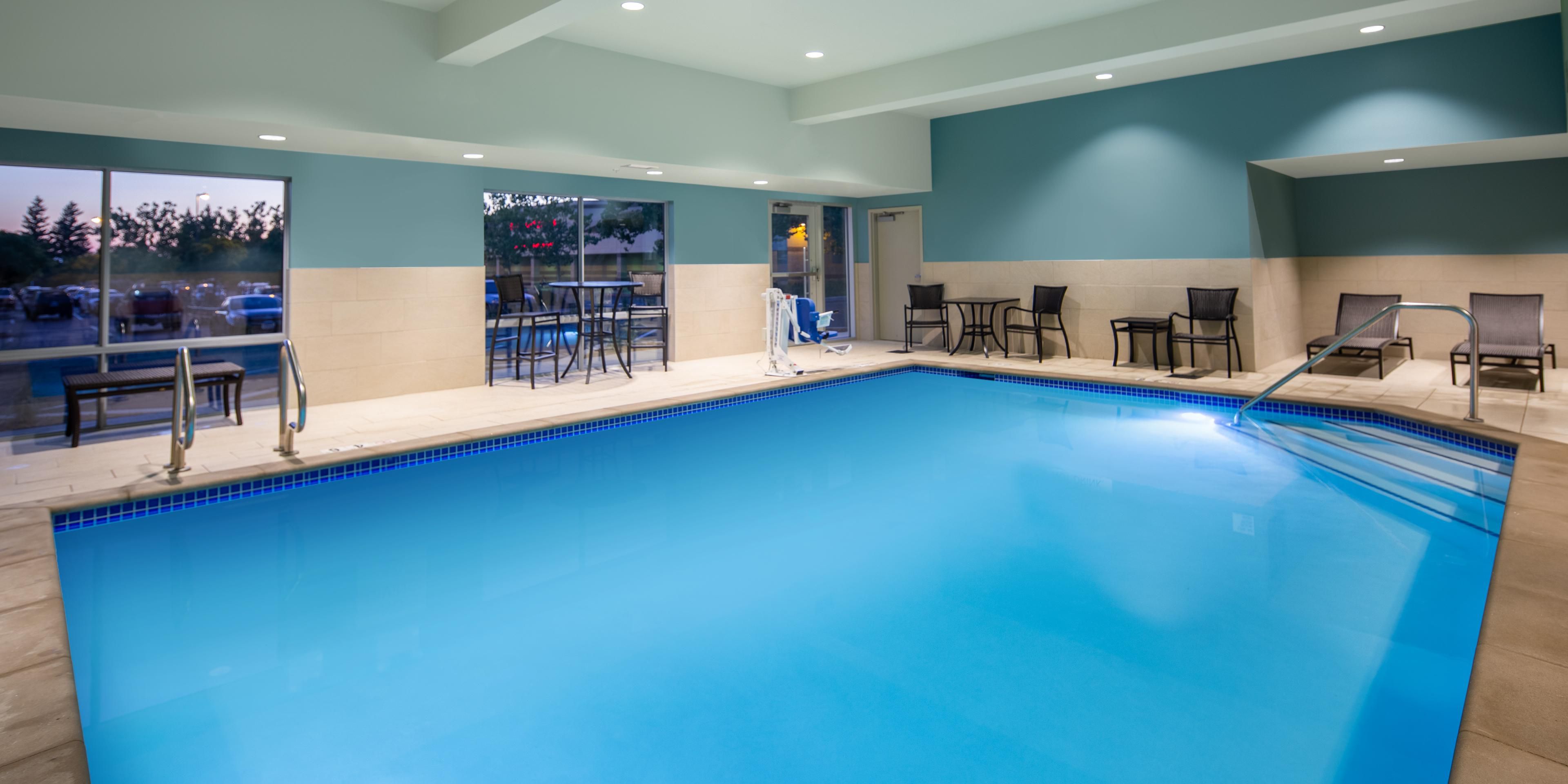 Take a dip in our indoor swimming pool, open for your enjoyment.