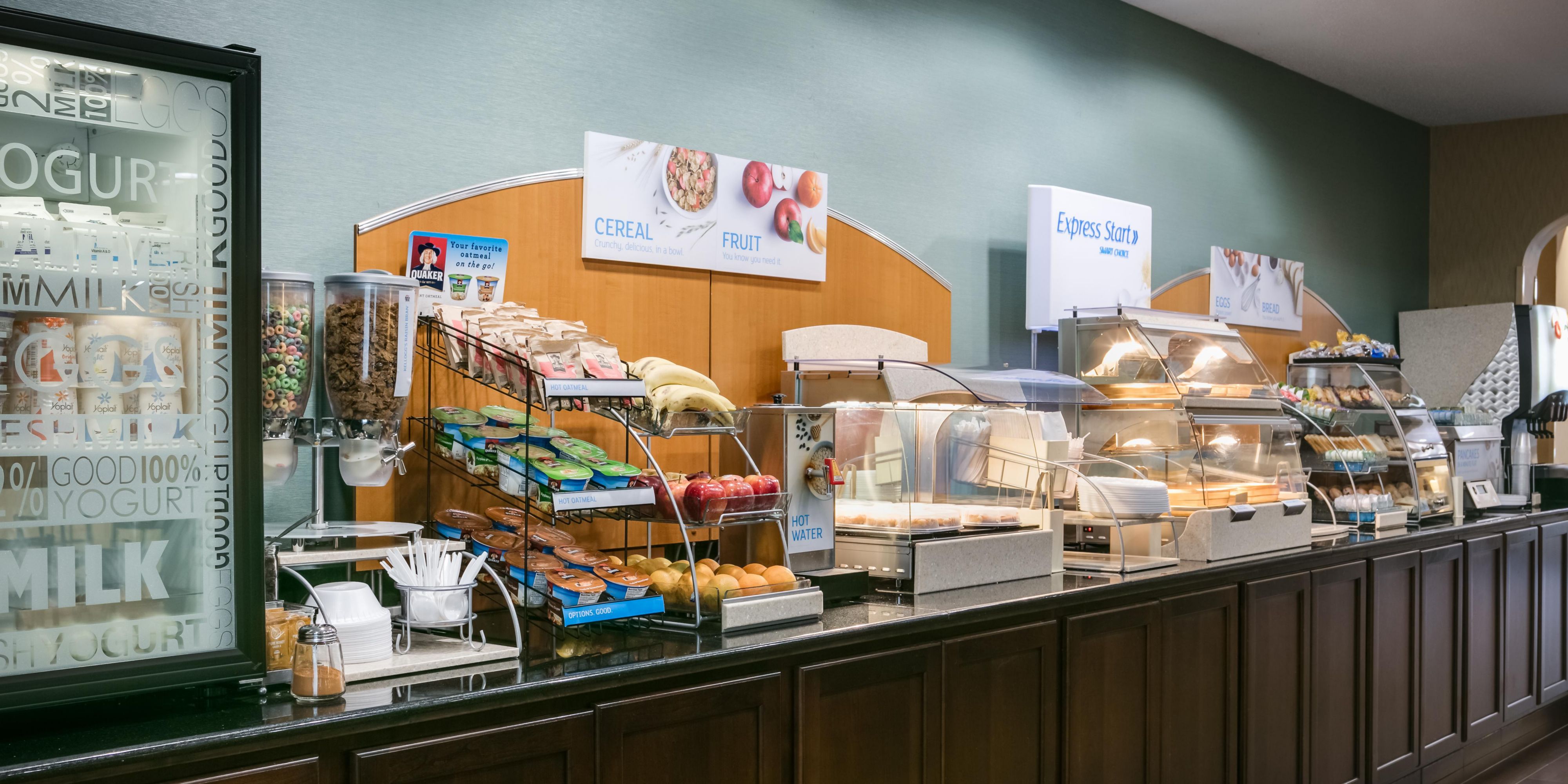You can be sure to start your morning right with grab and go breakfast in our lobby. Our hotel features a complimentary "Express Start" breakfast with individually wrapped items and freshly brewed coffee.