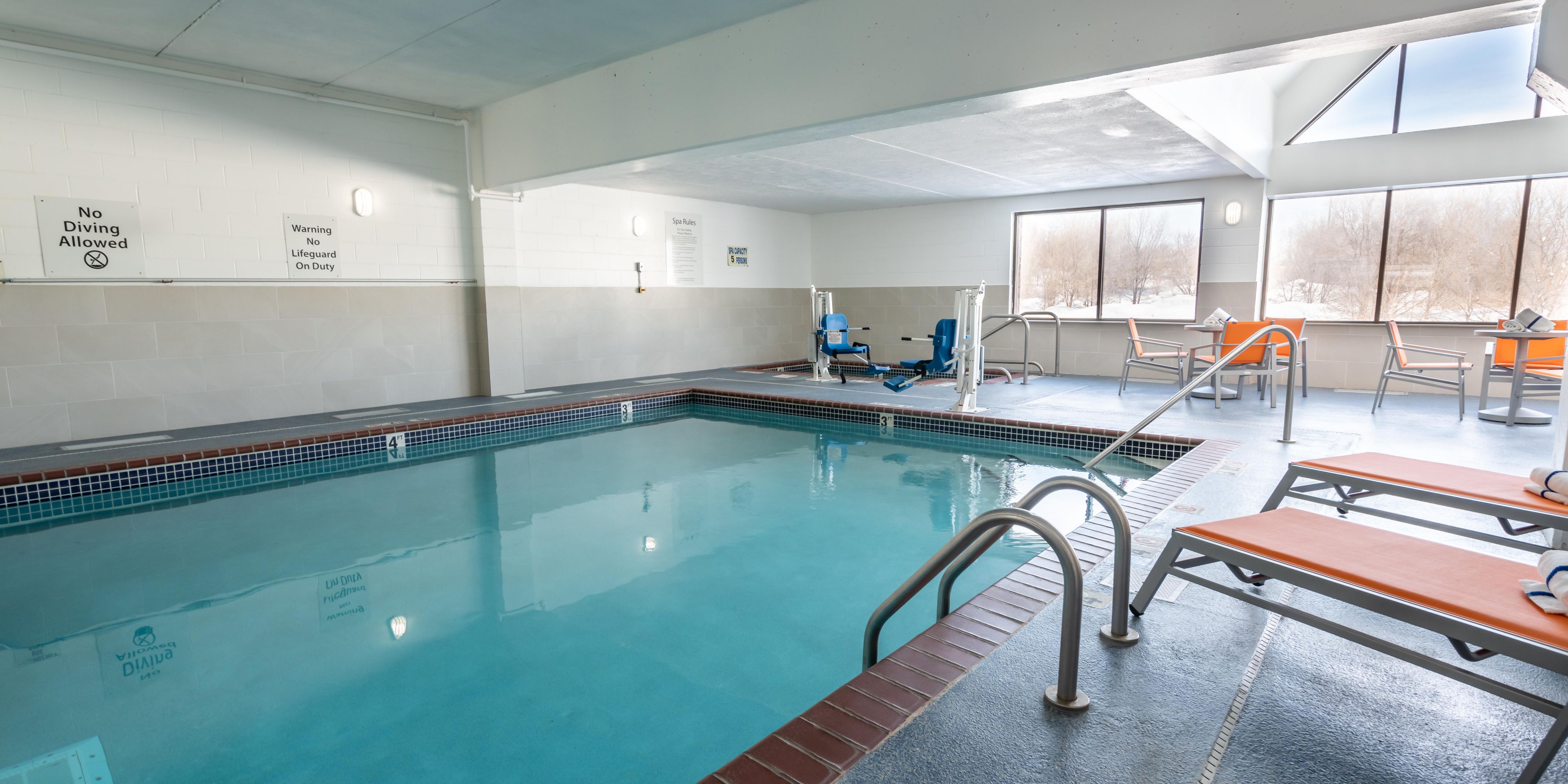 Enjoy time relaxing in our heated indoor swimming pool & spa.  Make the most of your trip and take a dip!