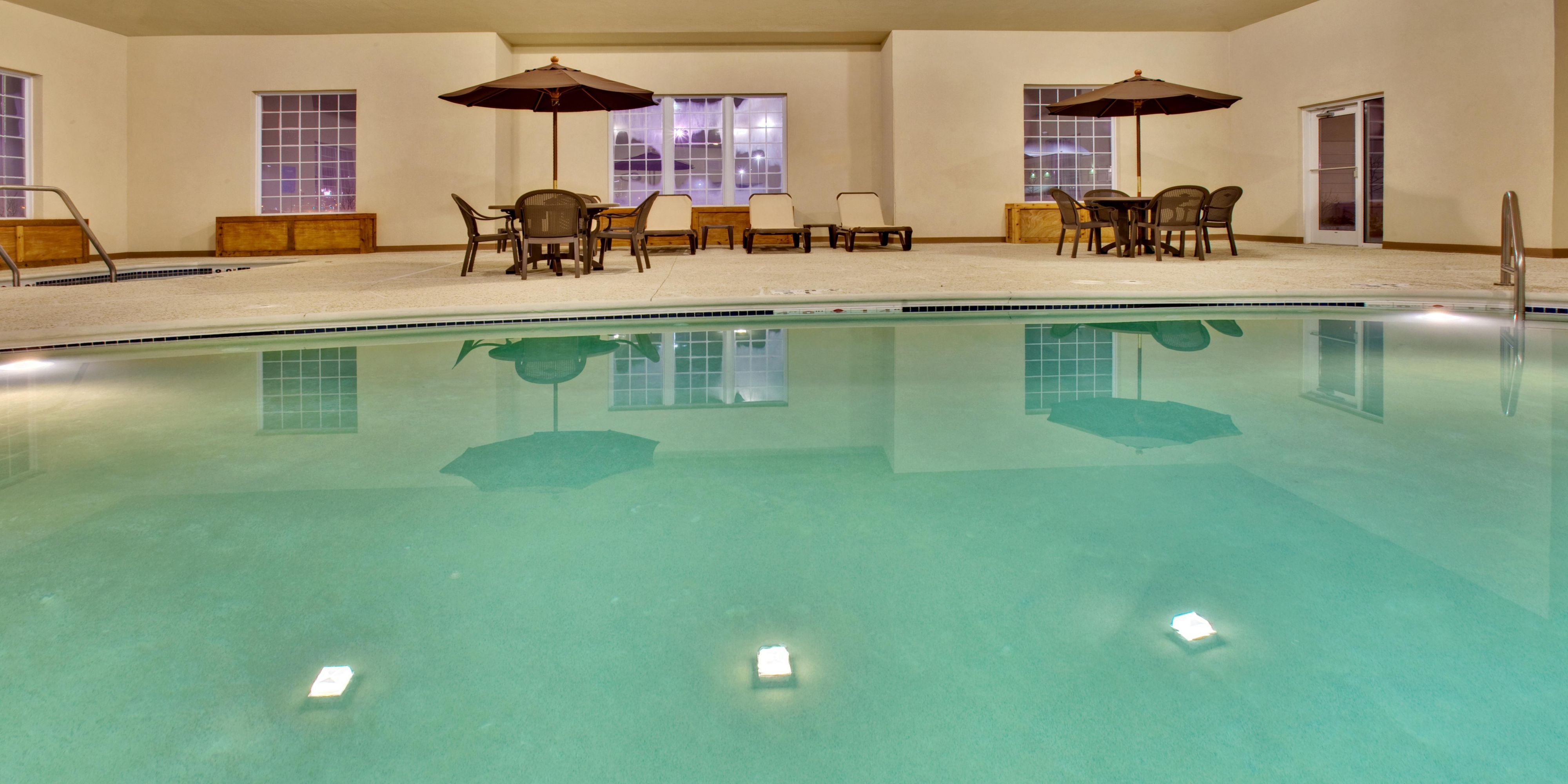 Beat the cold or heat! Relax, and unwind in our indoor pool and hot tub!