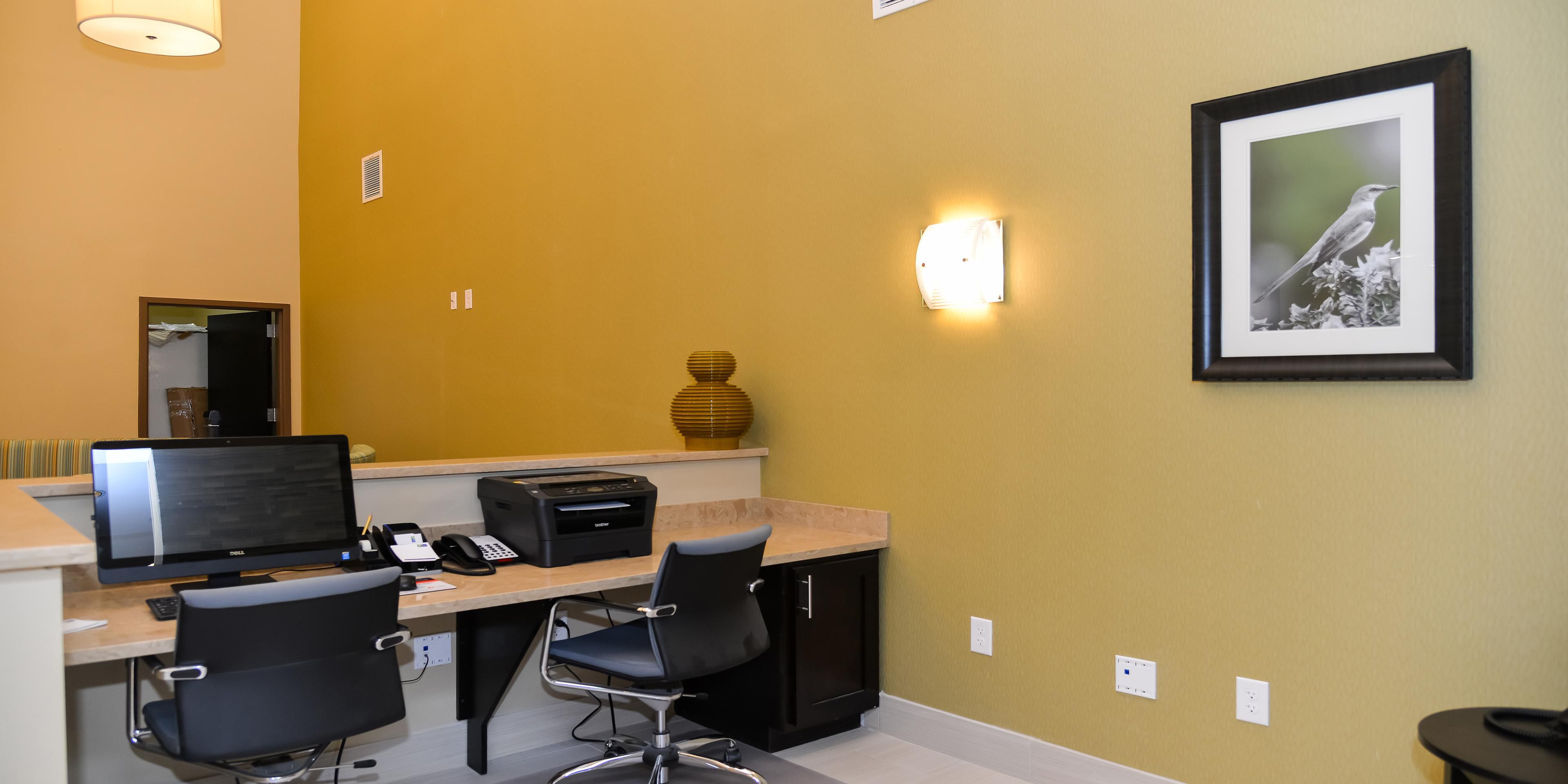 Use our complimentary business center to print or surf the web.