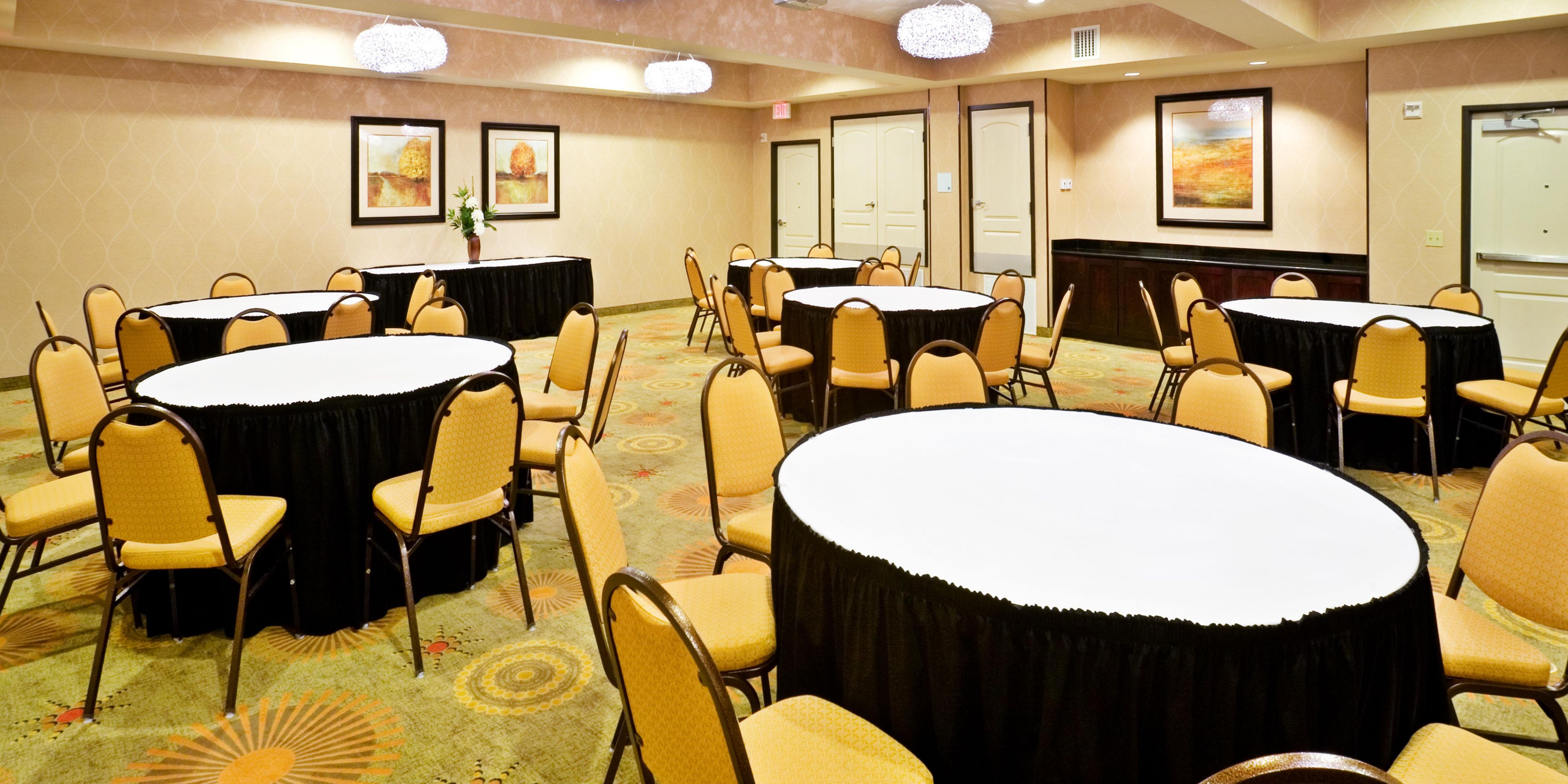 Host a formal business meeting or a unique special occasion in our versatile meeting space, which can accommodate up to 100 people for theater-style seating, 60 people classroom-style seating, and 50 people in rounds. Contact our Sales Office for your next event.
