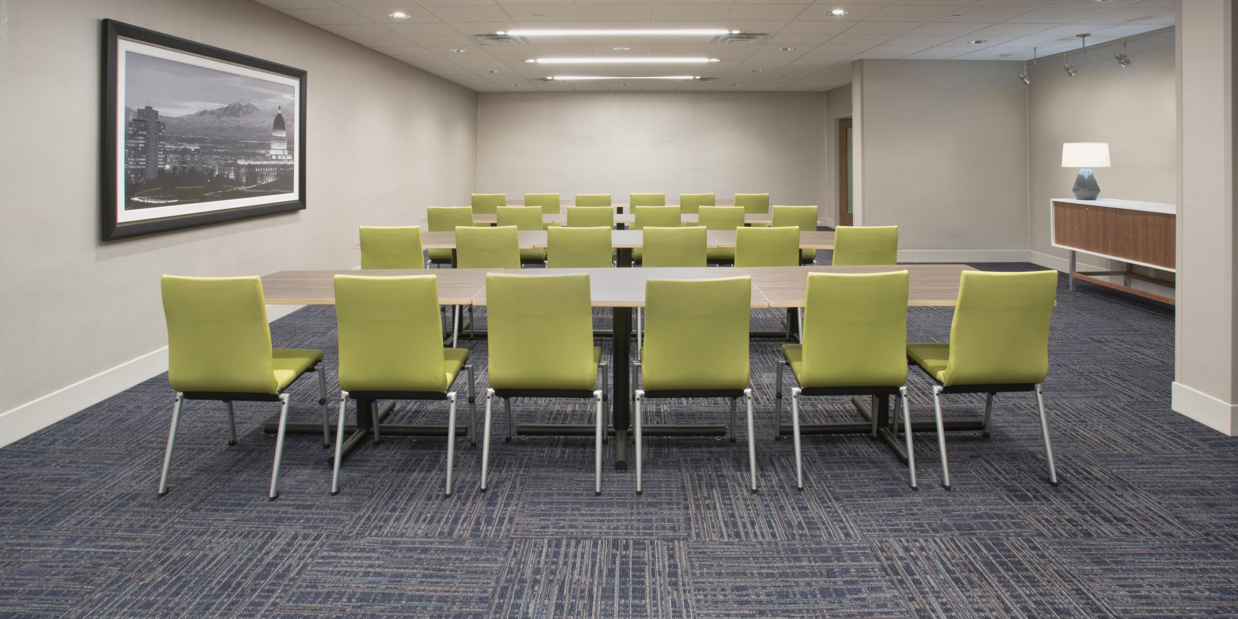 Great for Classroom settings, church gatherings, Wedding events or corporate seminars.  1400 sq ft of meeting space plus additional flex space available.  Call the hotel direct to book your next event.