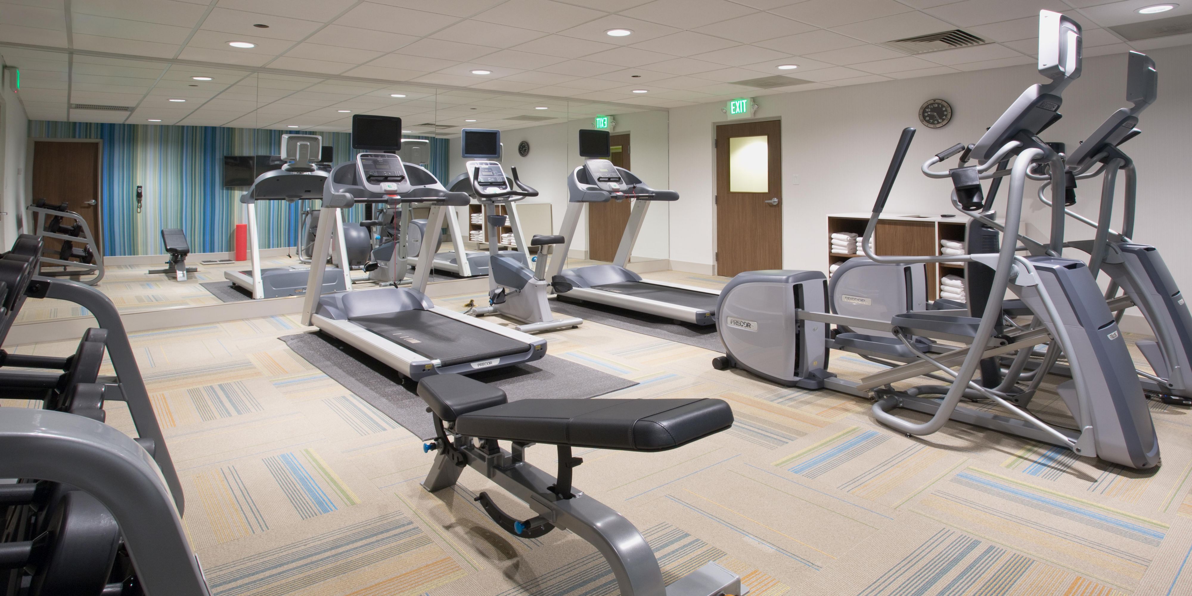 Open 24 hours. Equipment includes treadmill, elliptical, exercise bike, free weights with weight bench.  Stay cool in the air-condition and watch TV for Sports and News updates while working out.