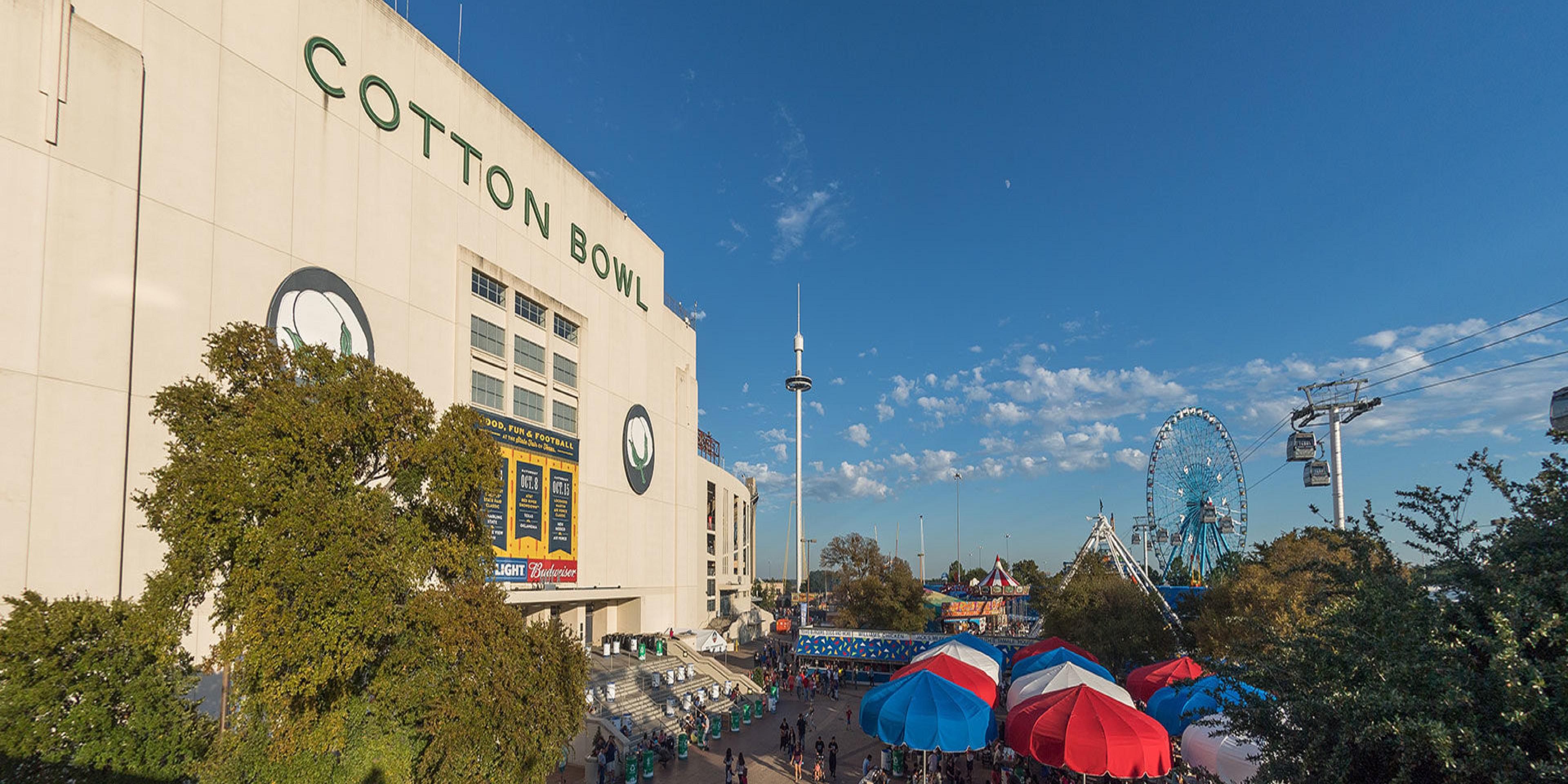 Attend a college football game or other large event at the Cotton Bowl, a multi use stadium located on the grounds of Fair Park, a quick nine minute drive from our hotel.