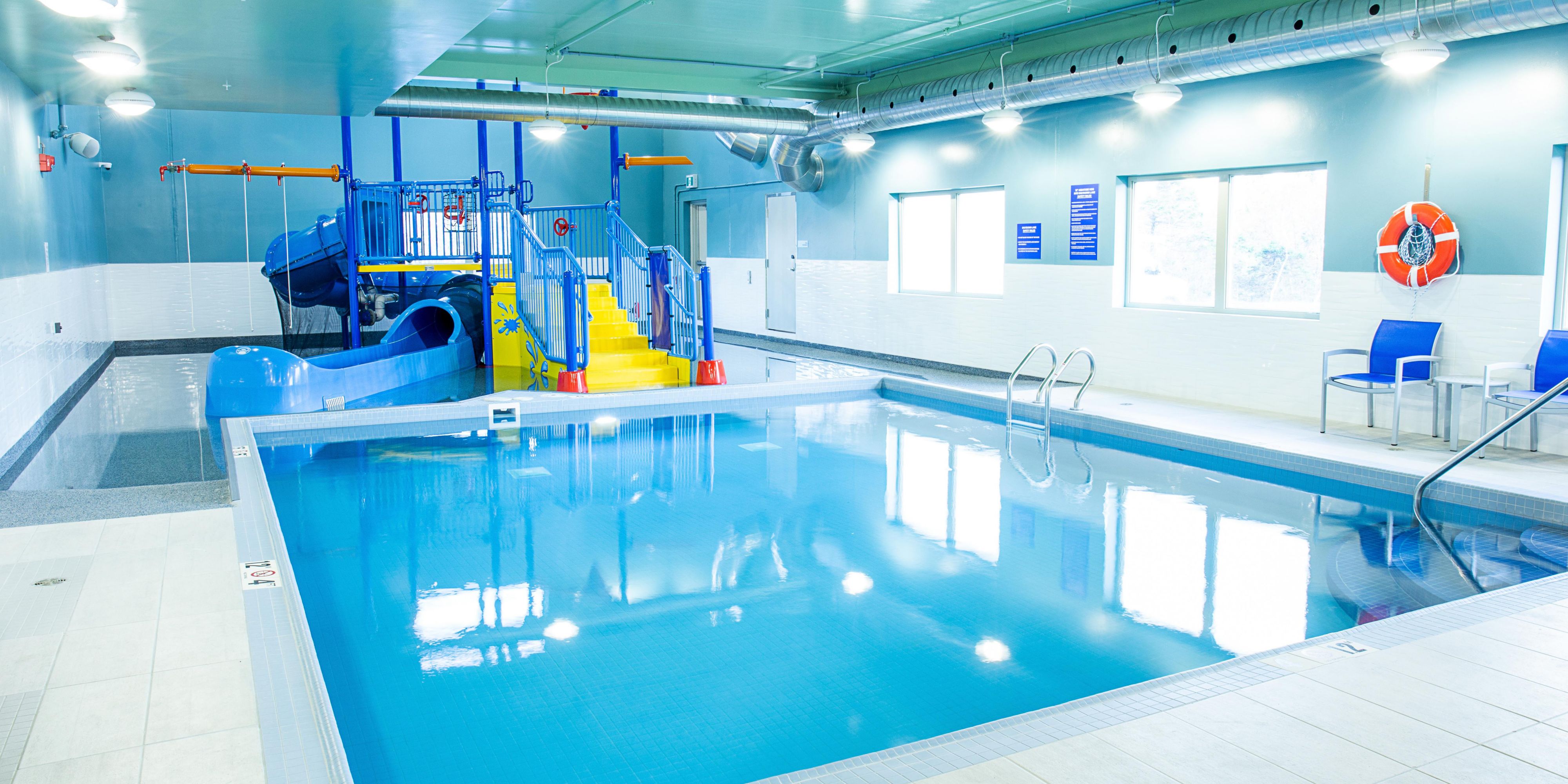 Take a dip in our heated indoor swimming pool or enjoy our interactive splash pad. Fun awaits for your entire family.