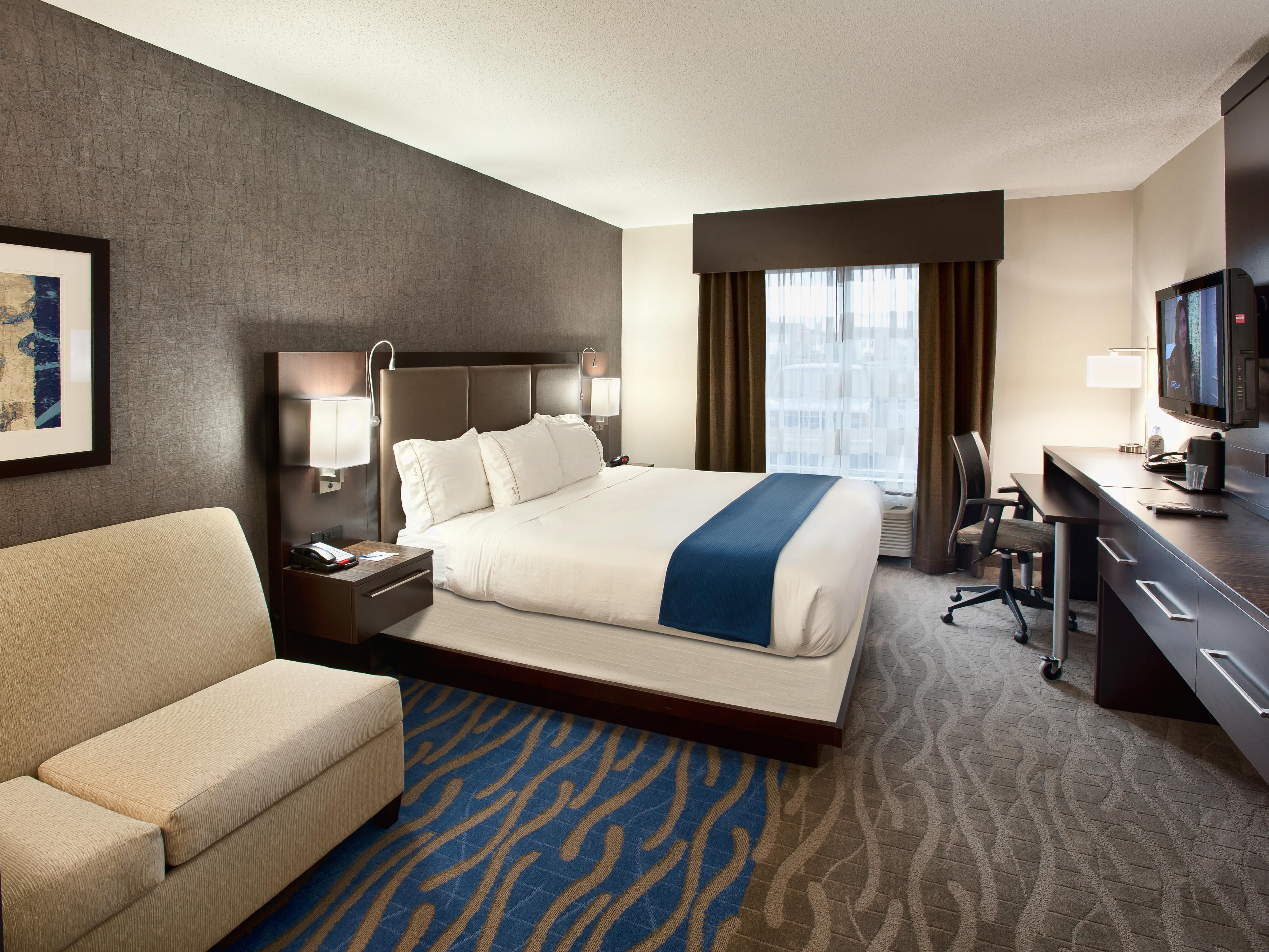 Spacious King room to relax in after watching the Dayton Dragons