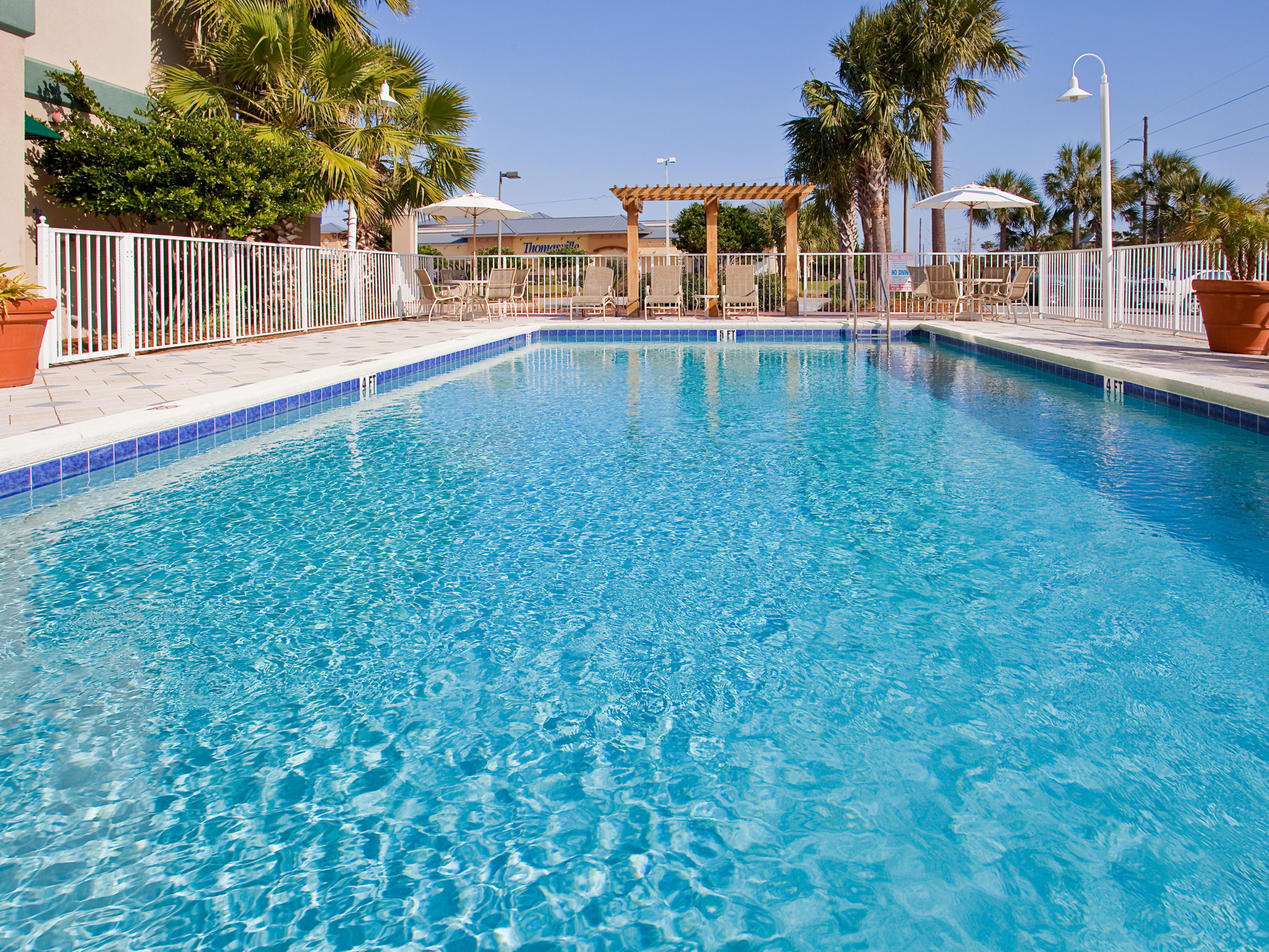 Come take a dip in our beautiful outdoor swimming pool.