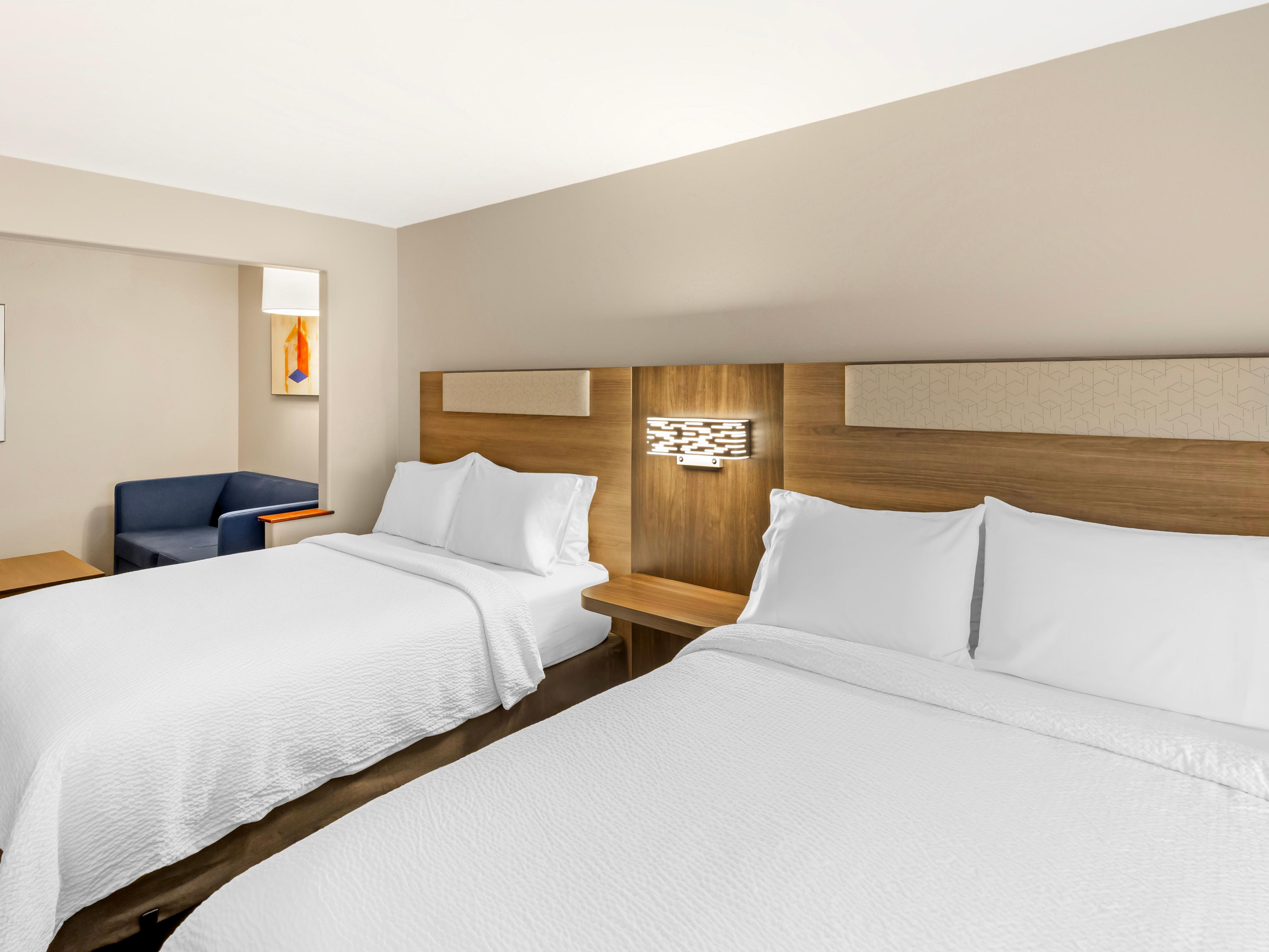 Two Queen suites, 2 queen beds & 1 sofa bed.
