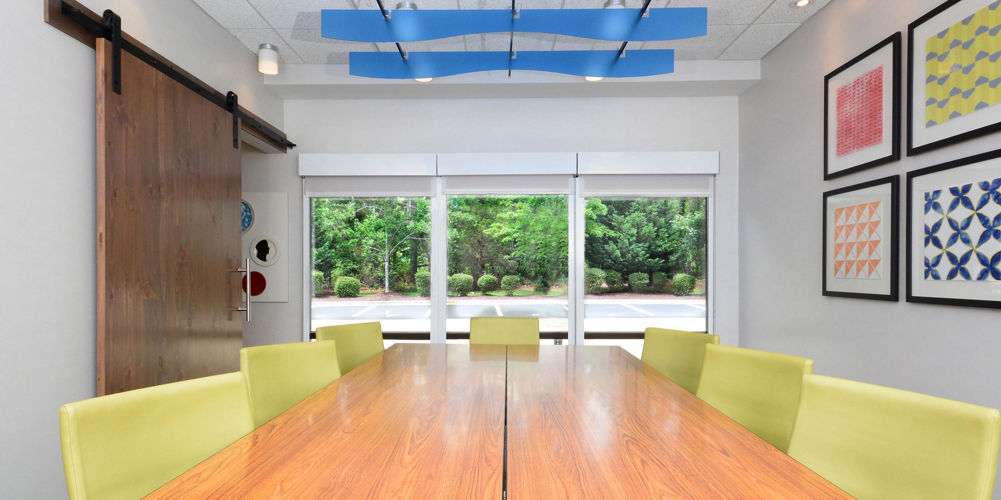 Looking for a space to hold your next small meeting?  Tired of dark, stuffy, hotel board rooms?  Our board room will provide you with a bright and modern venue from which to meet with colleagues in the area!  Call our Sales Manager and ask how we can elevate your next meeting.