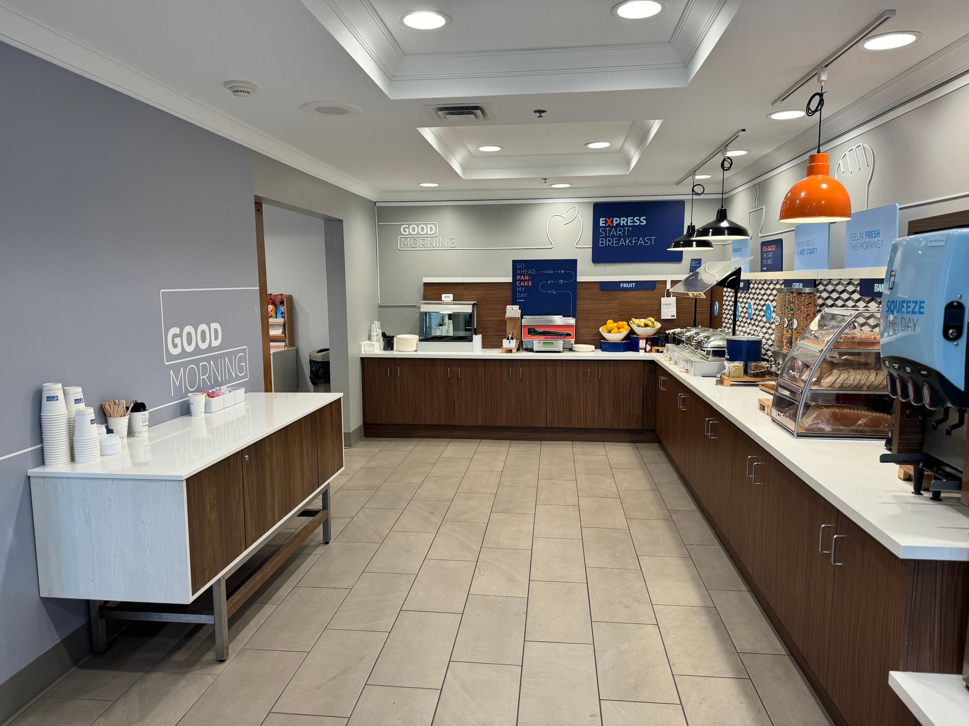 Kickstart your day with our complimentary Express Start™ Breakfast. Energize yourself with a delightful selection of hot and cold favorites, ranging from scrambled eggs and muffins to yogurt, cereal, and our famous cinnamon rolls. Savor freshly brewed coffee as you set out on your Syracuse adventure, ensuring you're ready for the day ahead.