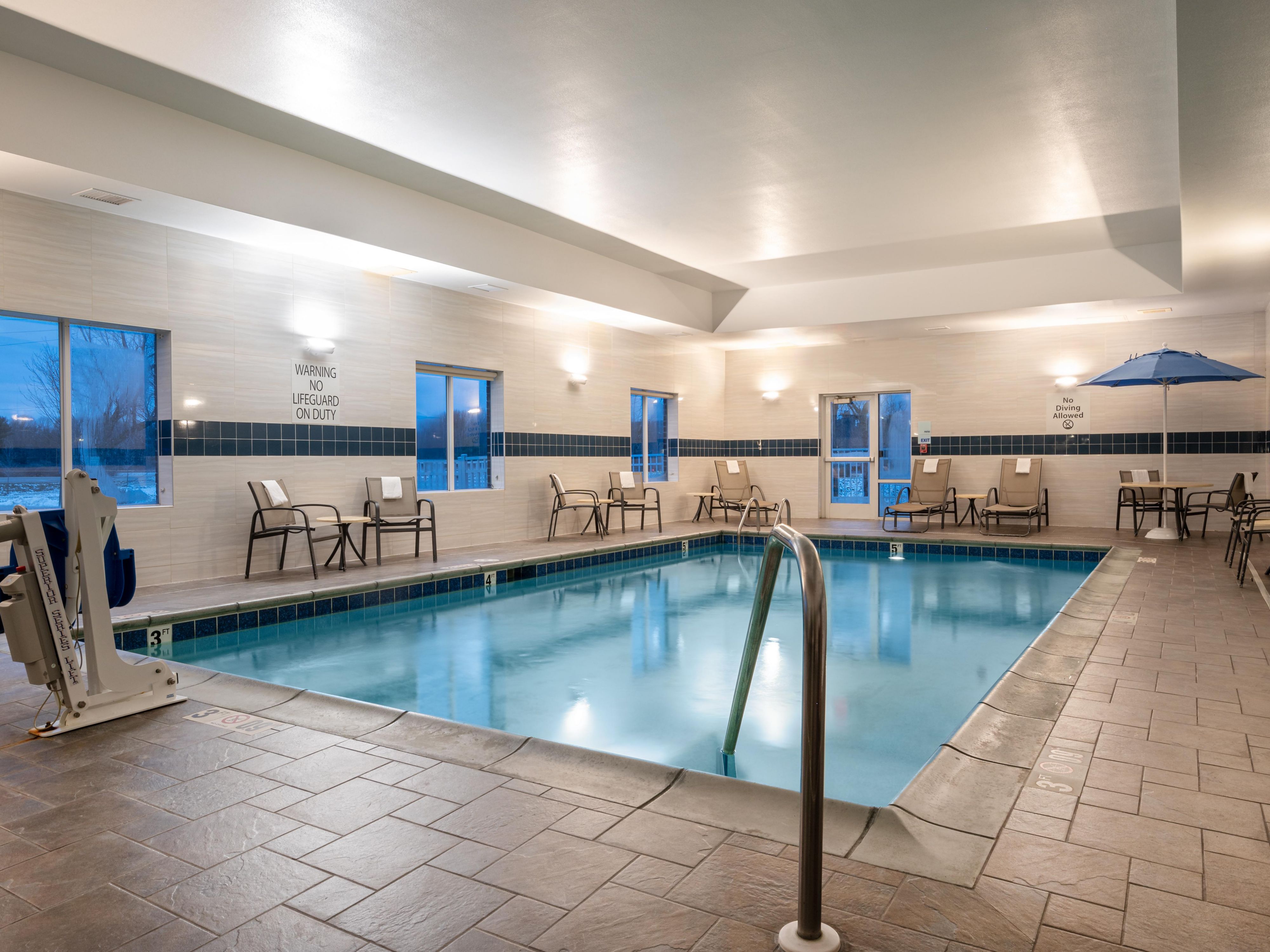 Take a swim year-round in our indoor swimming pool.