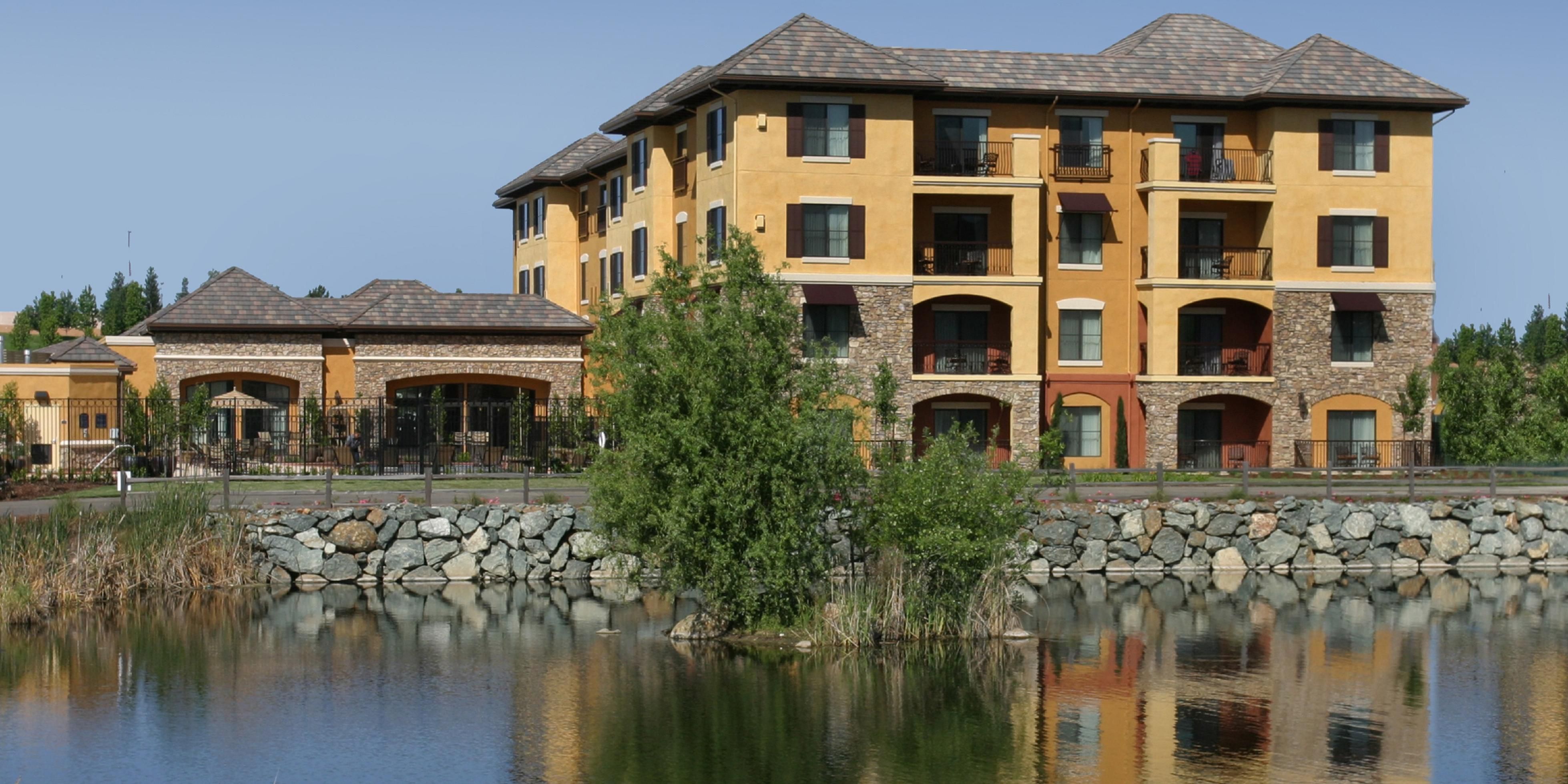 We have an assortment of suites available that have patios, pool view, and water view of the Town Center pond. 