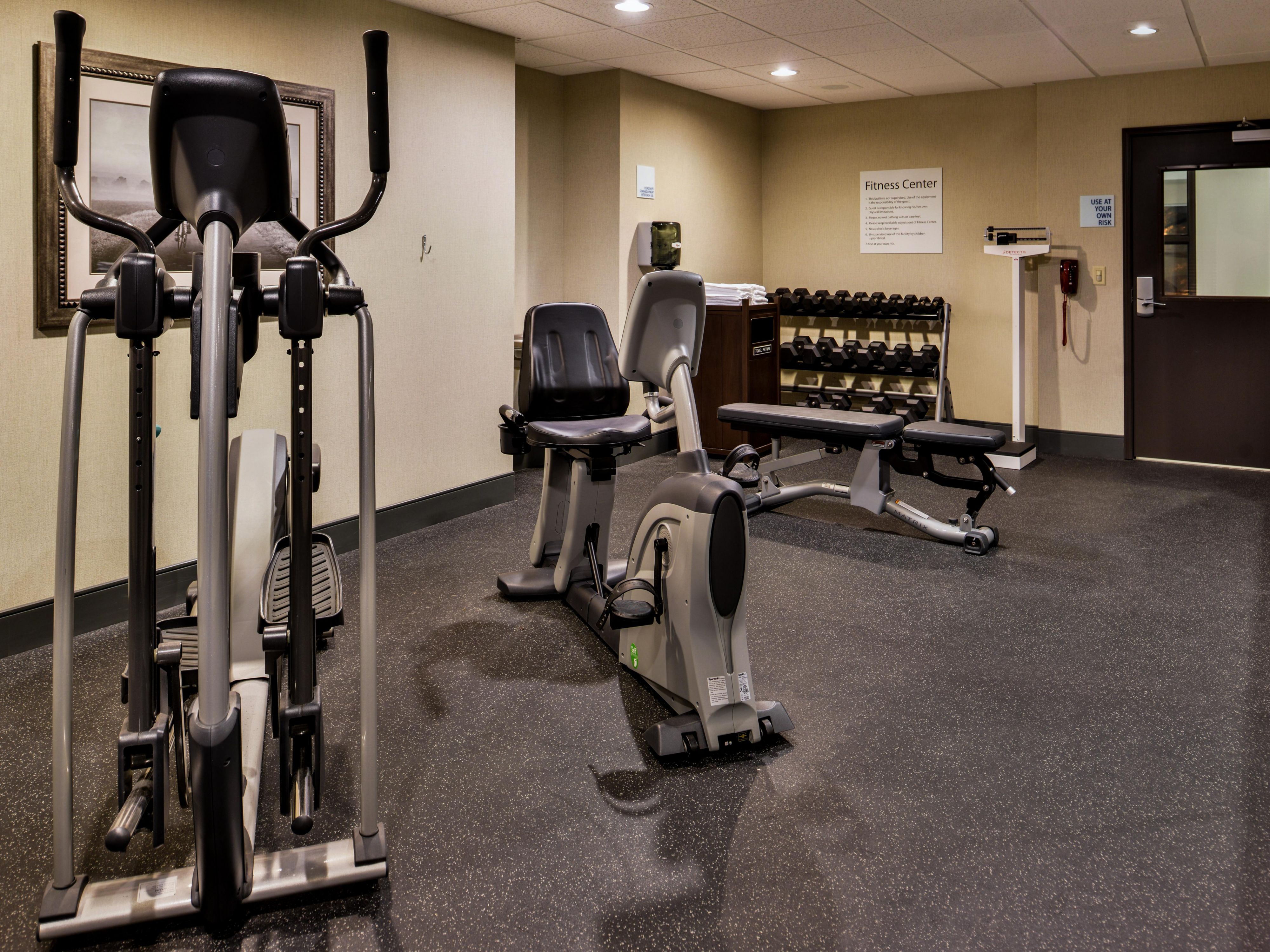 Keep your routine going in our well-equipped Fitness Center, featuring treadmills, free weights, an elliptical, and a stationary bike. Whether you prefer strength or cardio, you’ll find everything you need for an energizing workout, helping you stay active and refreshed throughout your visit to Emporia.