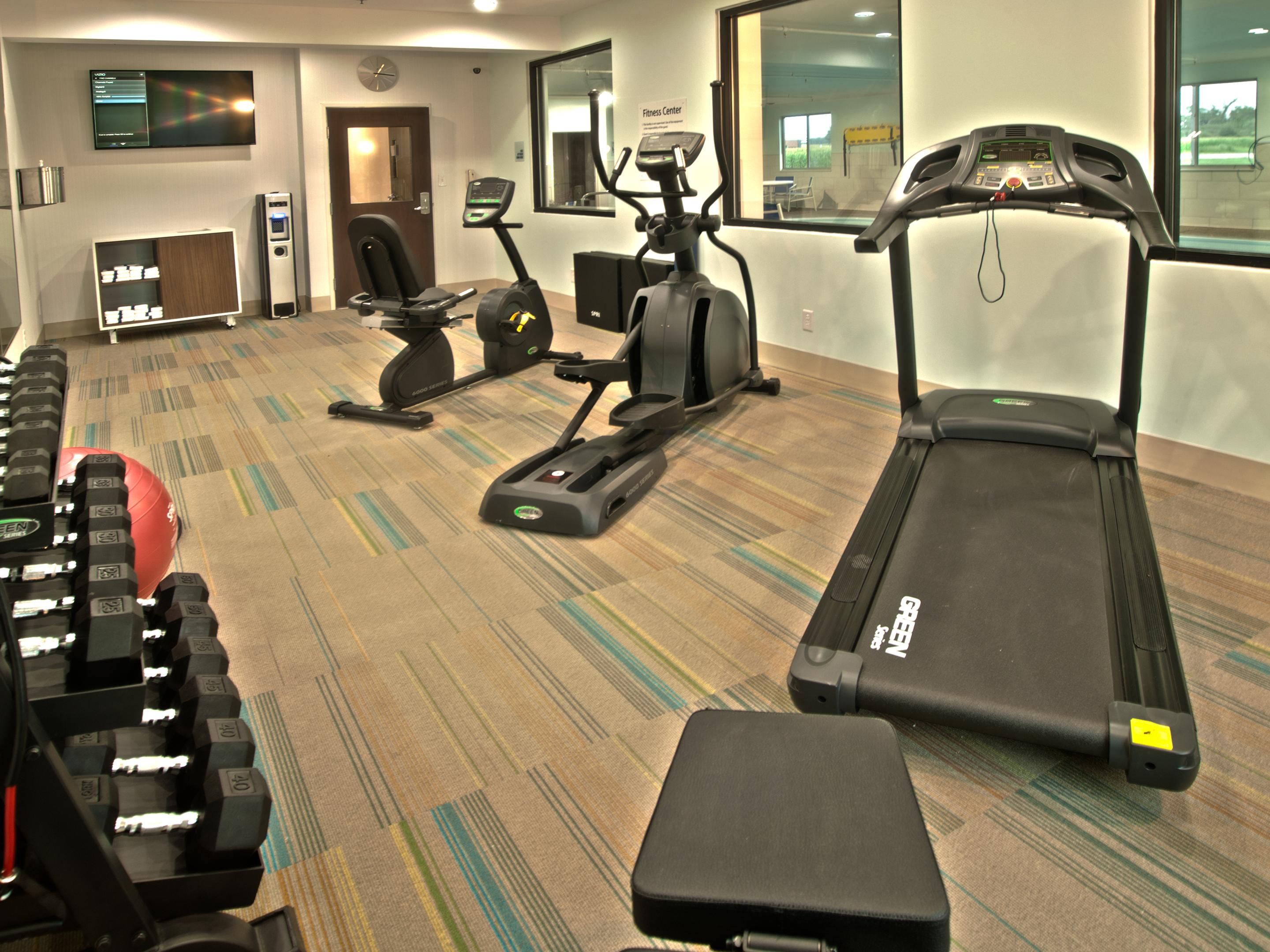 Need to workout after a long day.  Our gym has everything you need for a great workout.