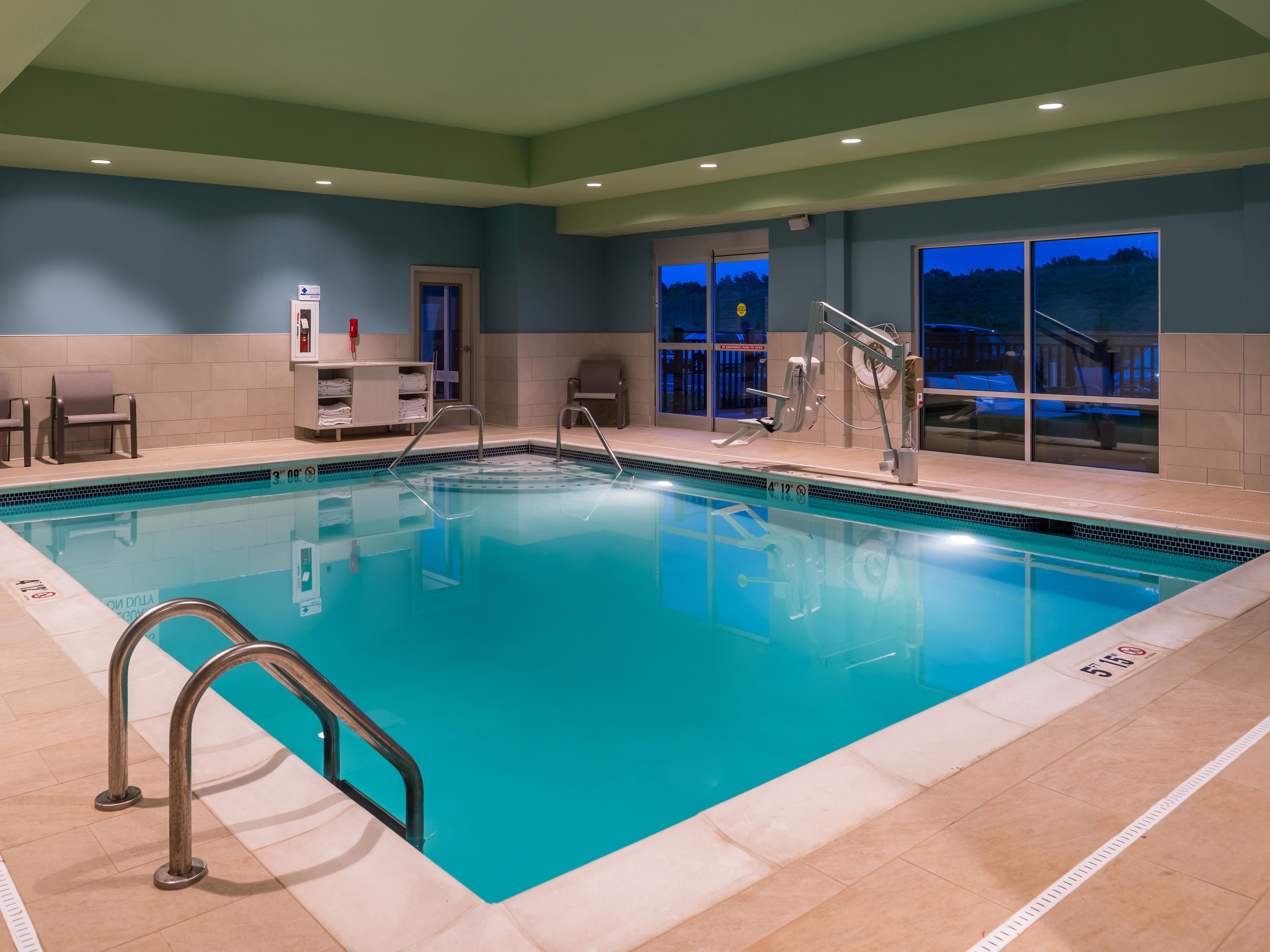 Anytime of the year you can enjoy a relaxing dip in our indoor heated pool located on the ground floor open daily from 10am-10pm.