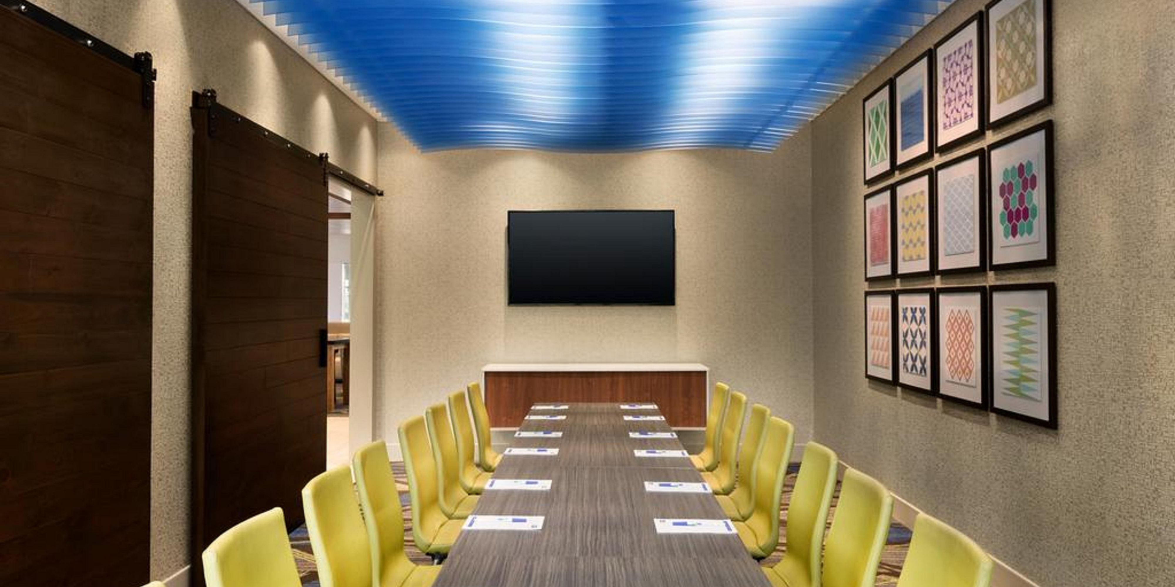 Our modern meeting room is the perfect fit for your next meeting or get together.